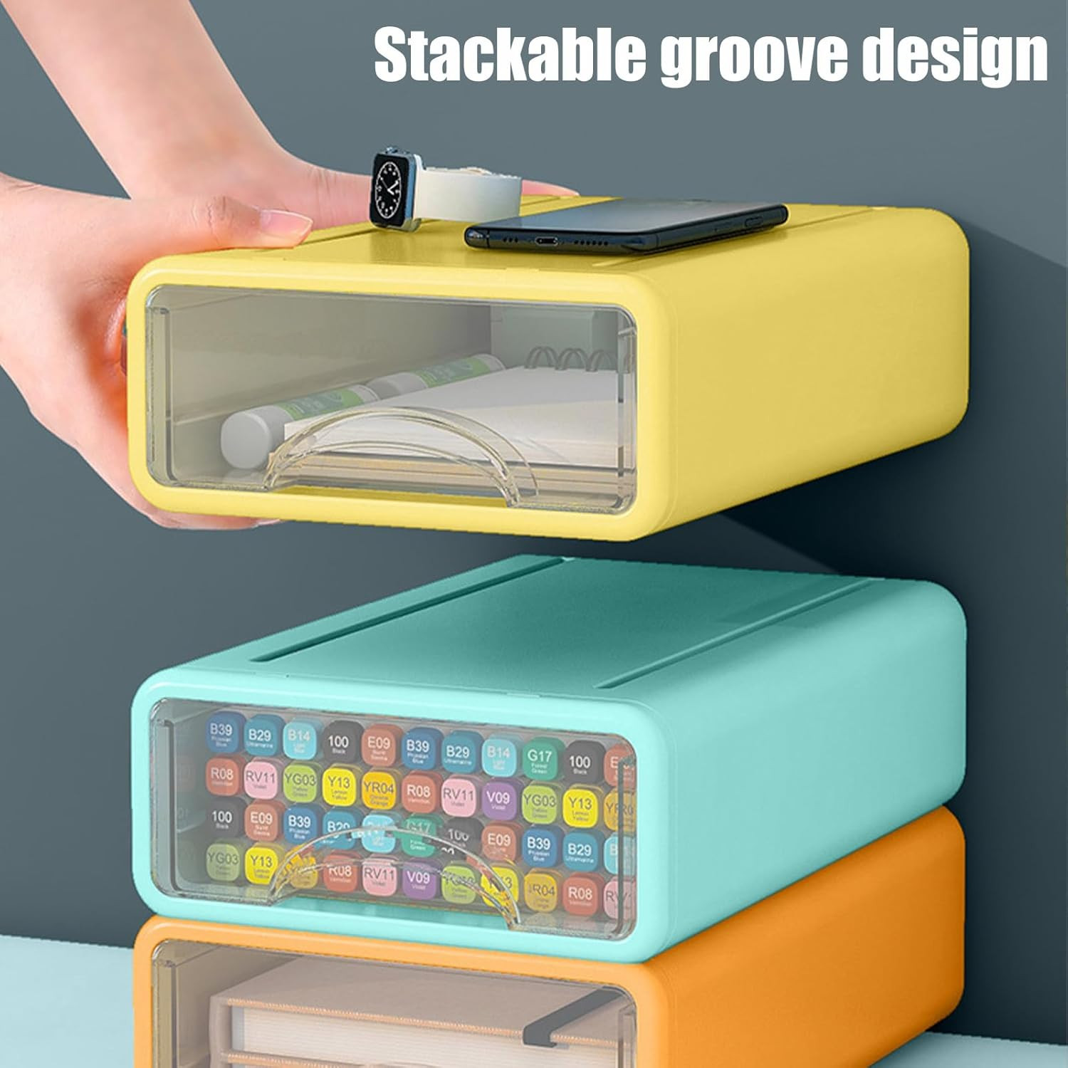Desk Organizer with Drawers, Stackable Storage Drawers with Compartments Desktop
