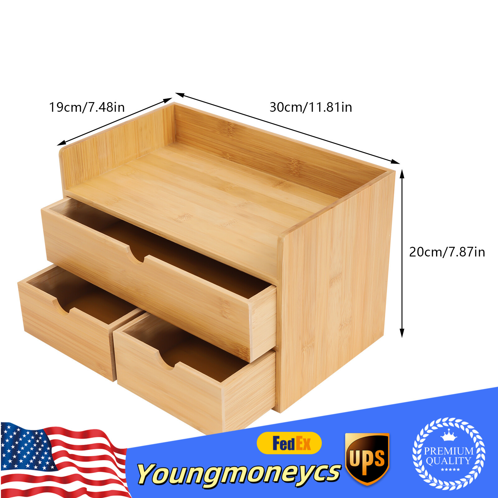 Raw Wood Color Tabletop Storage Box Desk Organizer 3 Drawers home Office