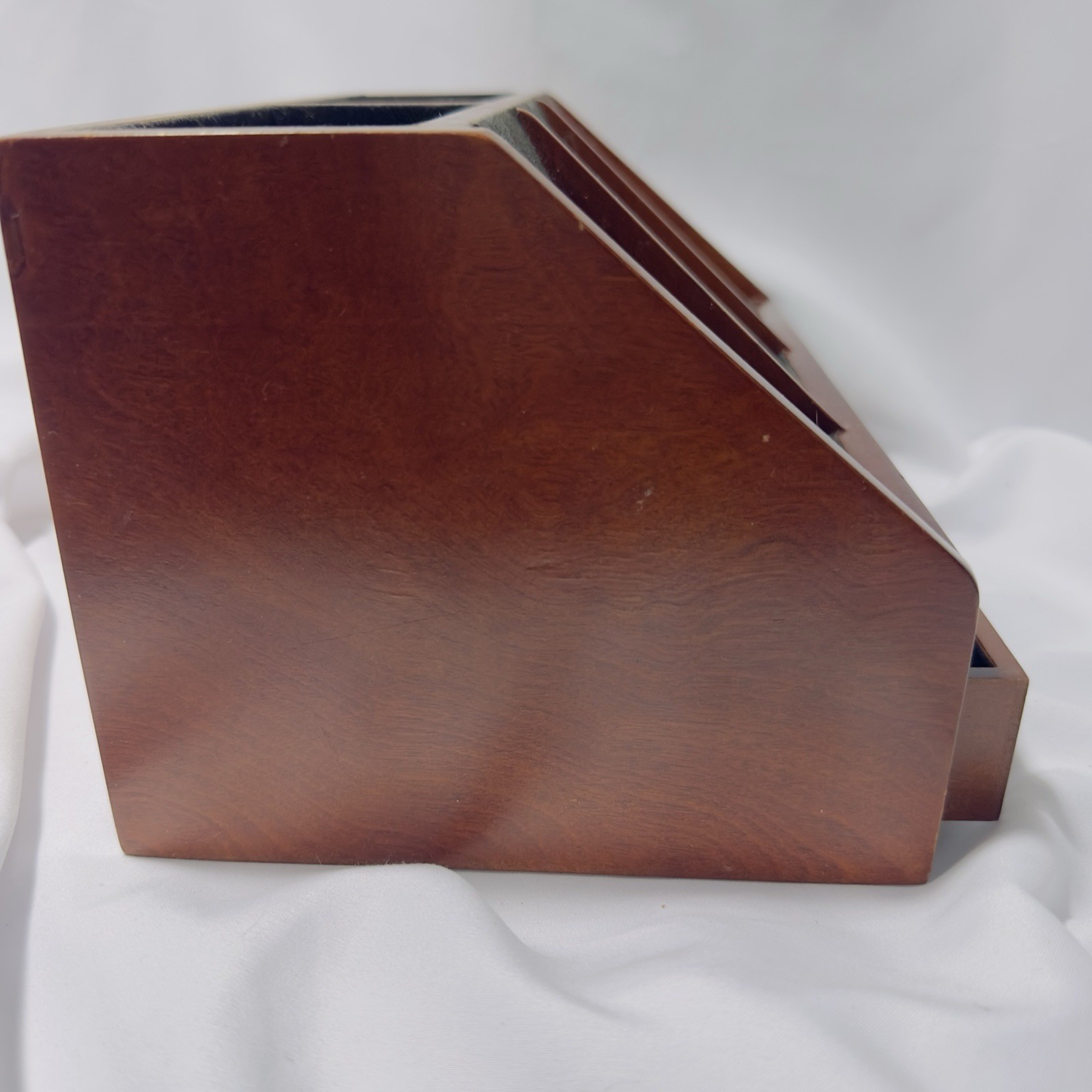 Vtg Wooden Office Desk Top Organizer Stationary 2 Drawer 5 Slots Felt Lined