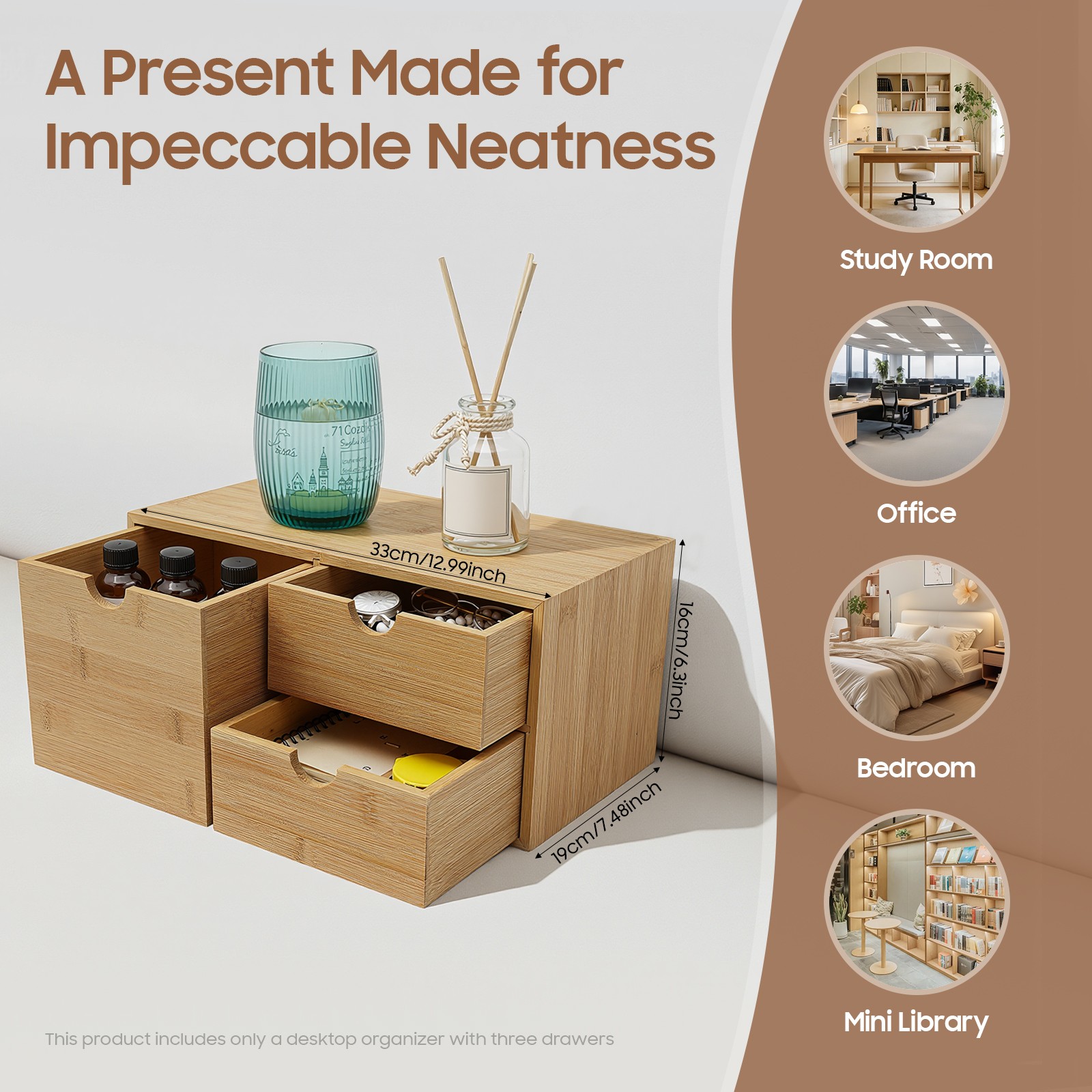Bamboo Desk Organizer Drawer Tabletop Storage Organization Box Home