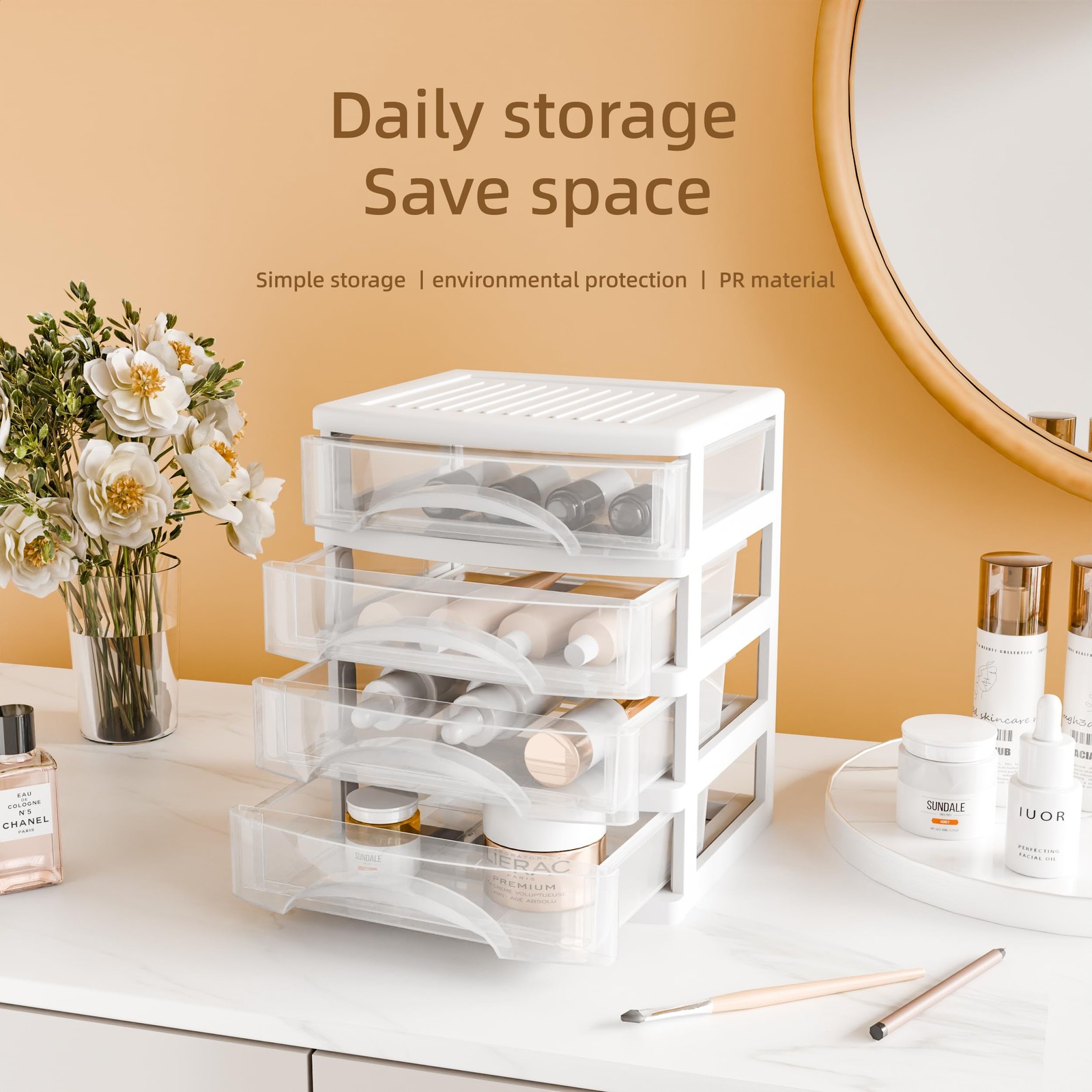 Gonice White Desk 4 Drawer Organizer, Plastic Small White-4T-Small