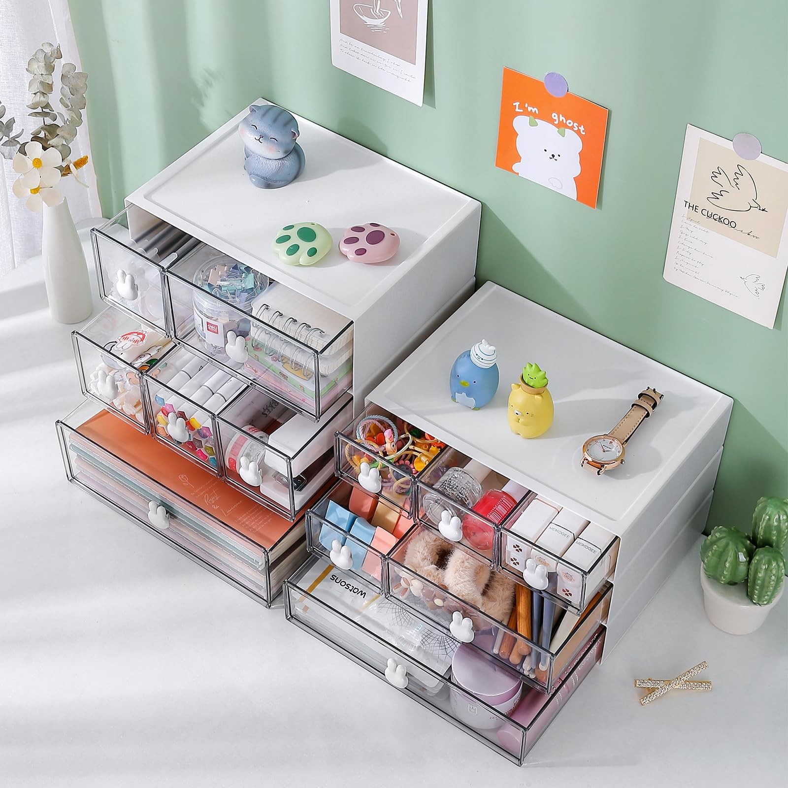 Jydesicr Plastic Desk Organizer with Drawers,Desktop Drawers White