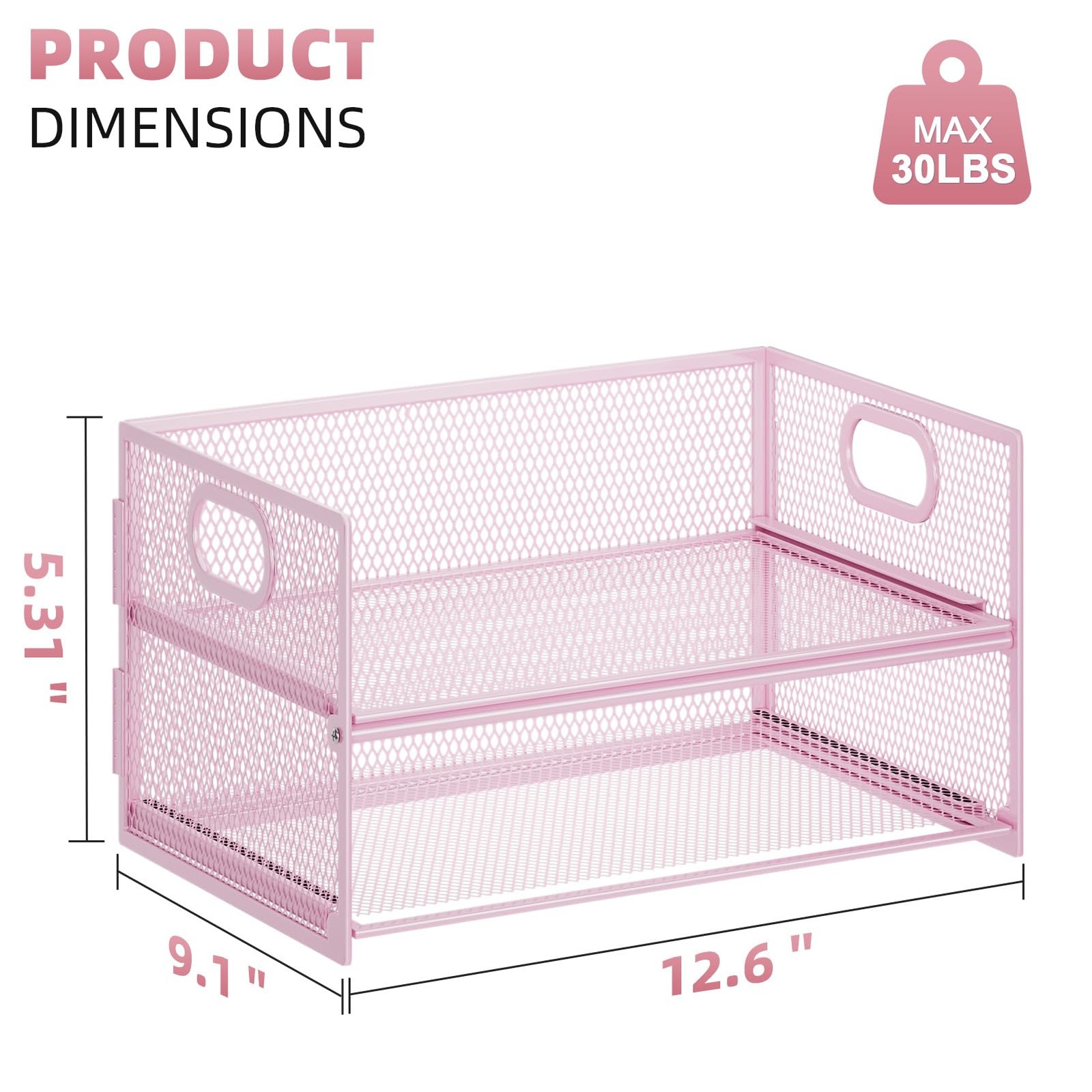 Pink 2~Tier Mesh Letter Tray Organizer with Handle for Office Desk