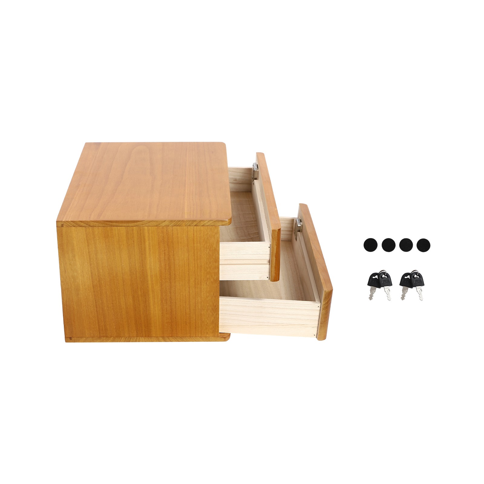 Retro Wooden Desktop Storage Box 2-Tier Desk Organizer w/ Lockable Drawers