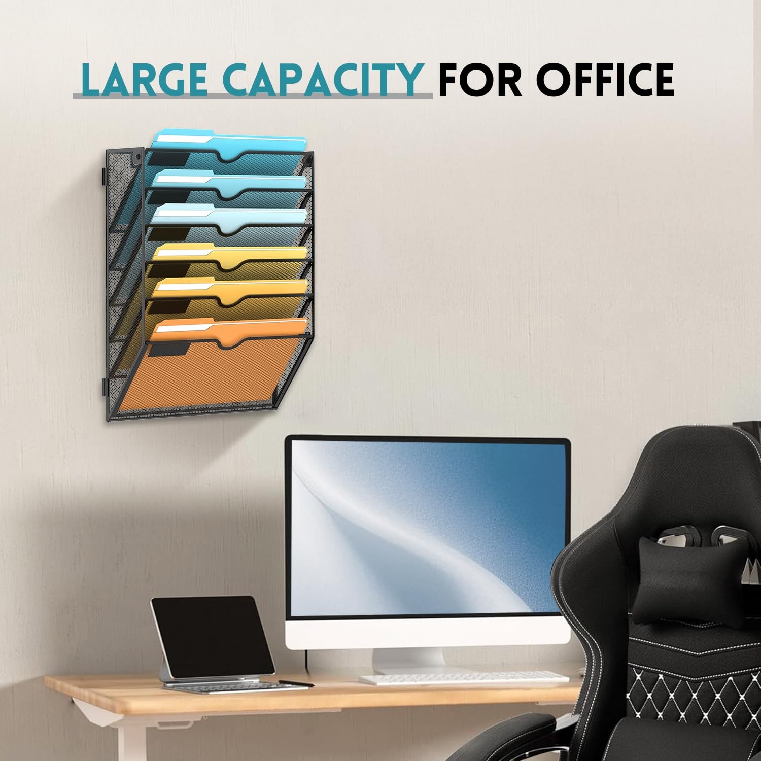 SUPEASY 6 Tier Wall File Organizer, Hanging Mounted Mail 6-Tier, Black