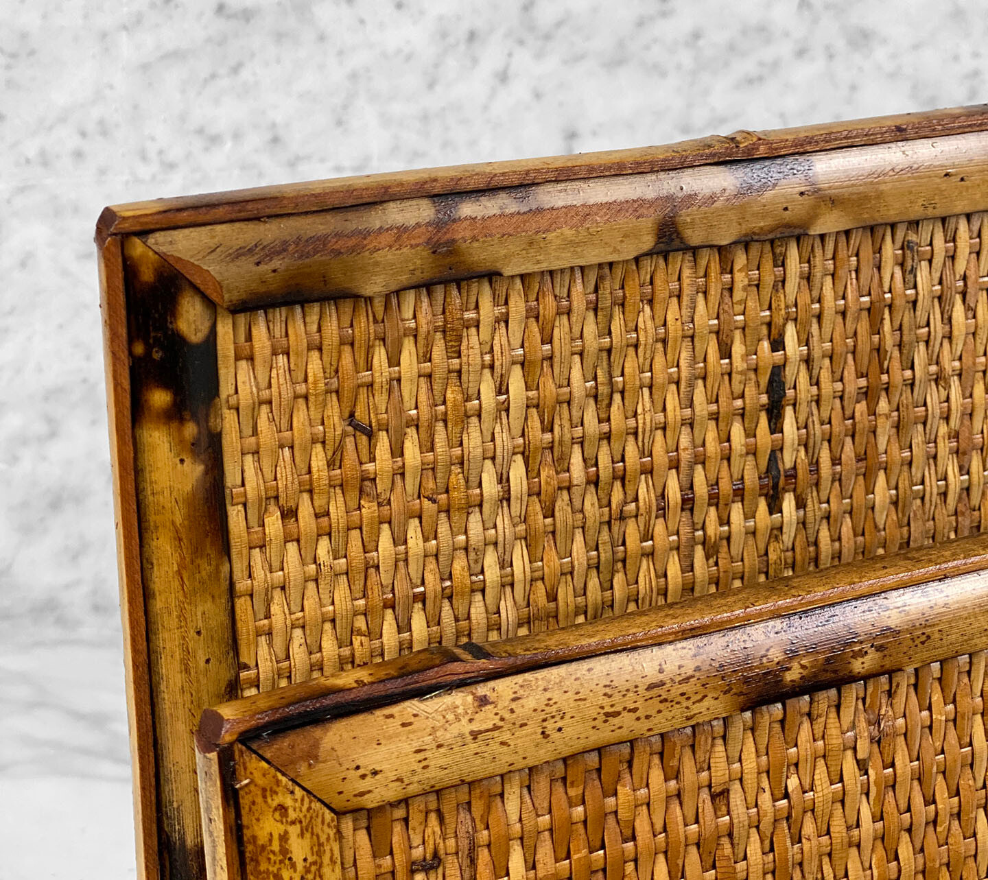 Vintage Coastal Boho Rattan Bamboo Letter Holder Desk Organizer