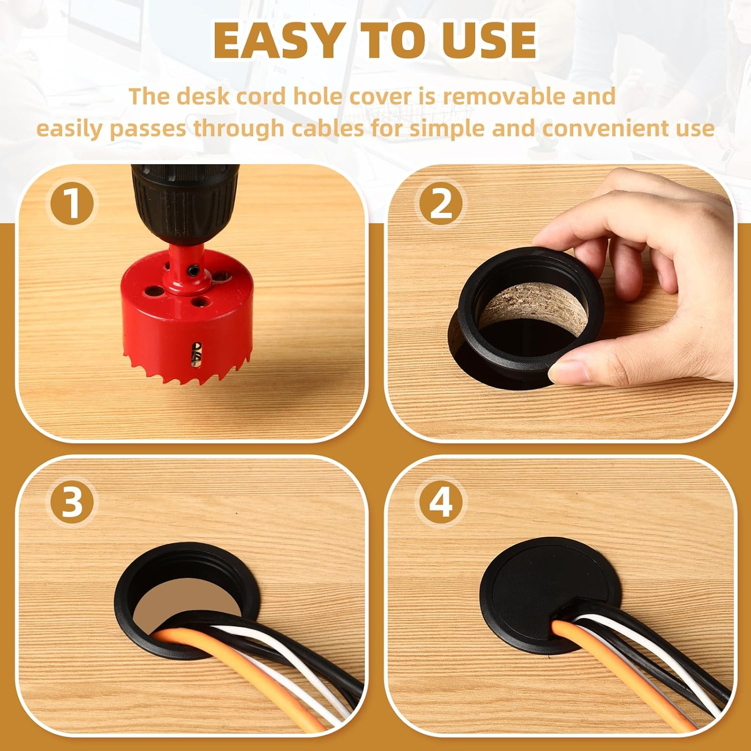 Desk Grommet 2 Inch (50 Mm) 10 Pieces, Desk Hole Cover for Cables Black, ABS Pla