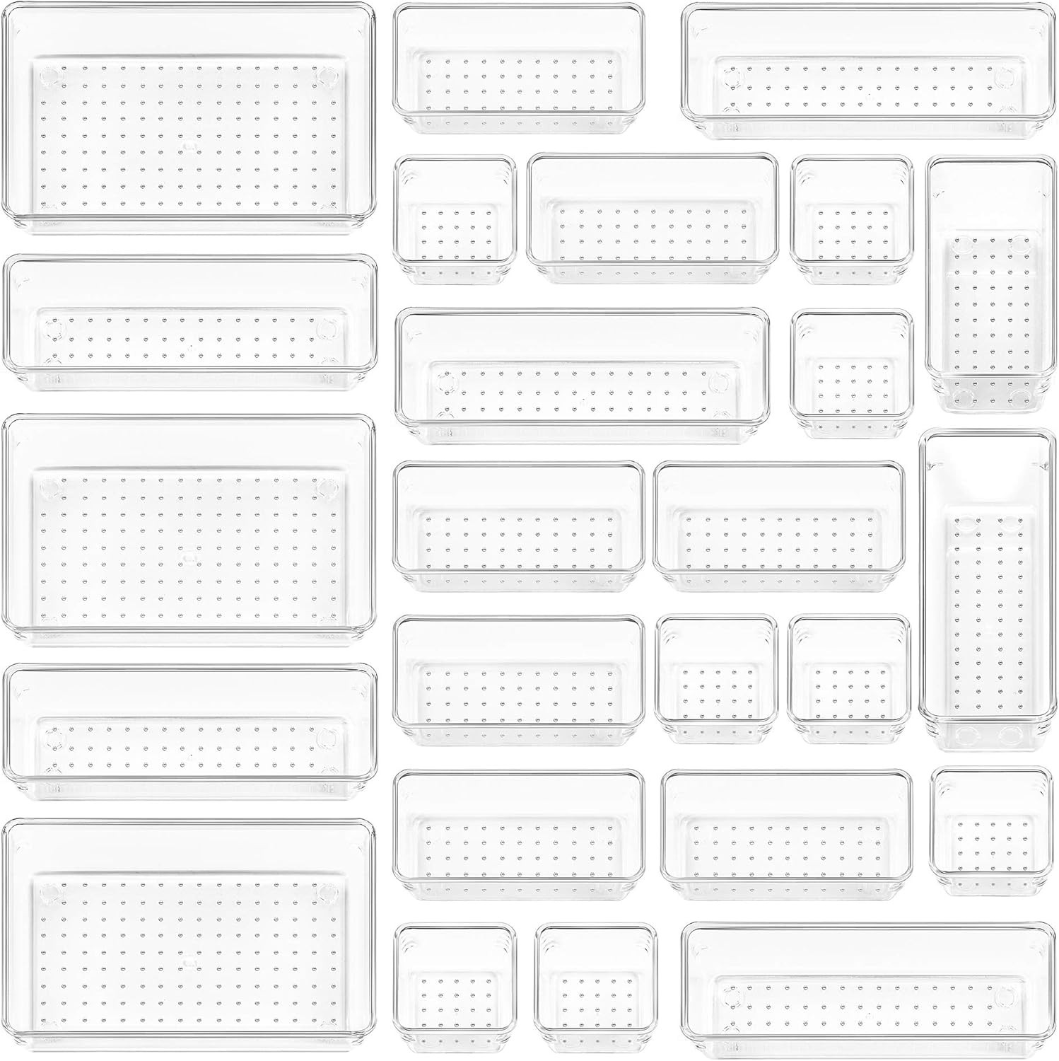 Vtopmart 25 PCS Clear Plastic Drawer Organizers Set, 4-Size Versatile Bathroom a