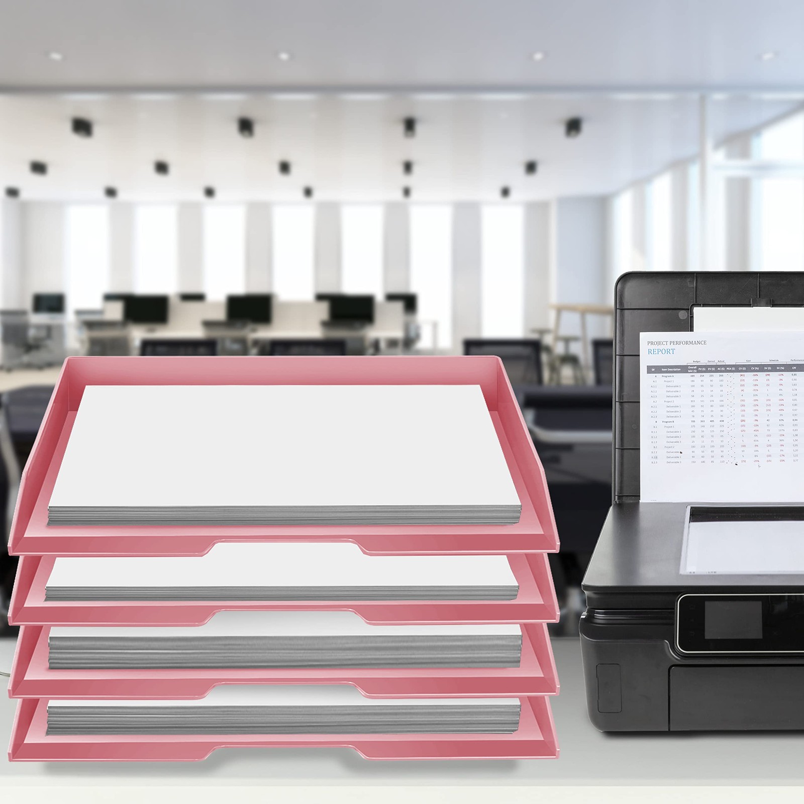 Acrimet 4 Tier Paper Organizer Letter Tray – 4 tier letter size, Solid Pink
