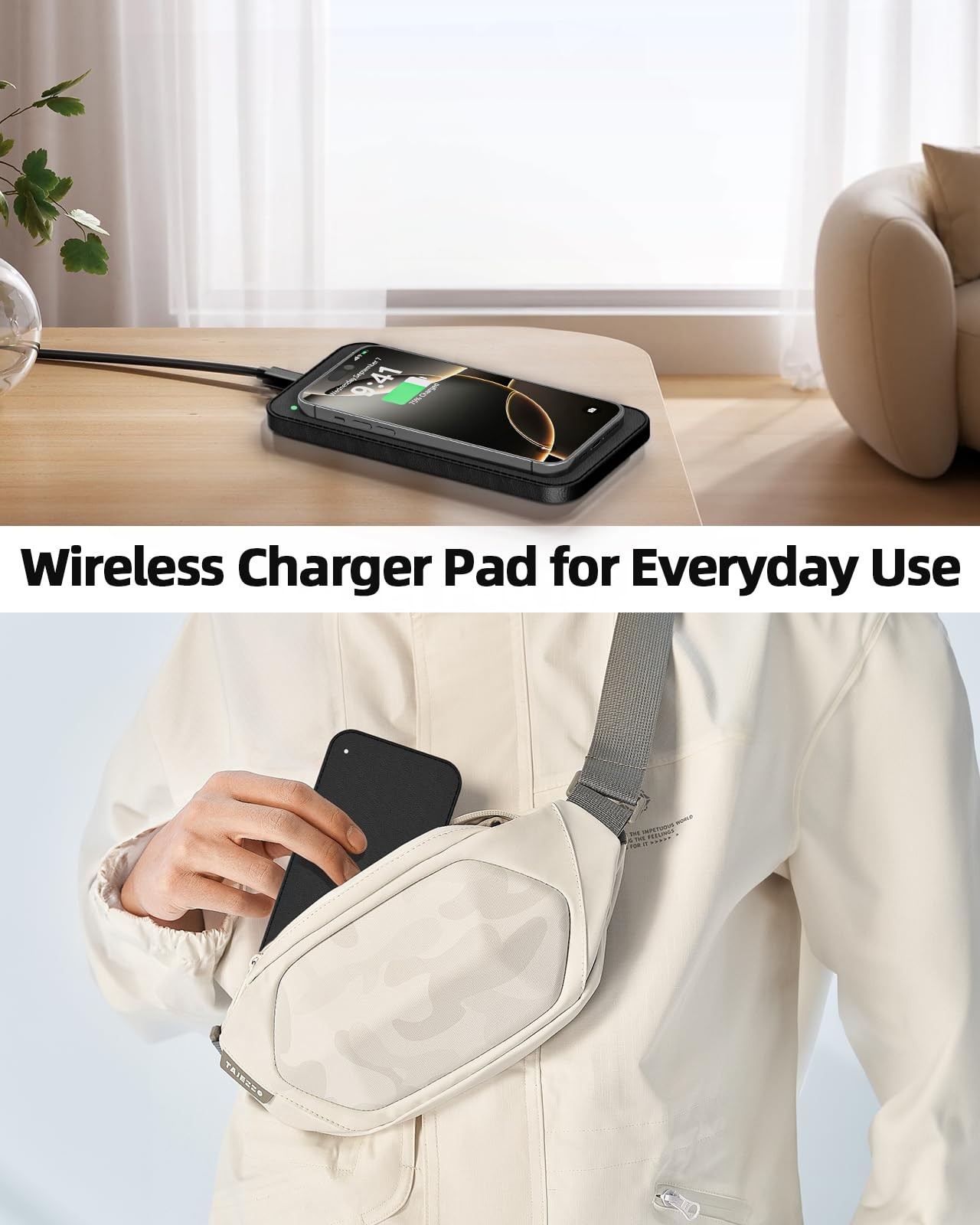 Valet Tray with Wireless Charger, Nightstand Organizer, Leather Desk Drawer O…