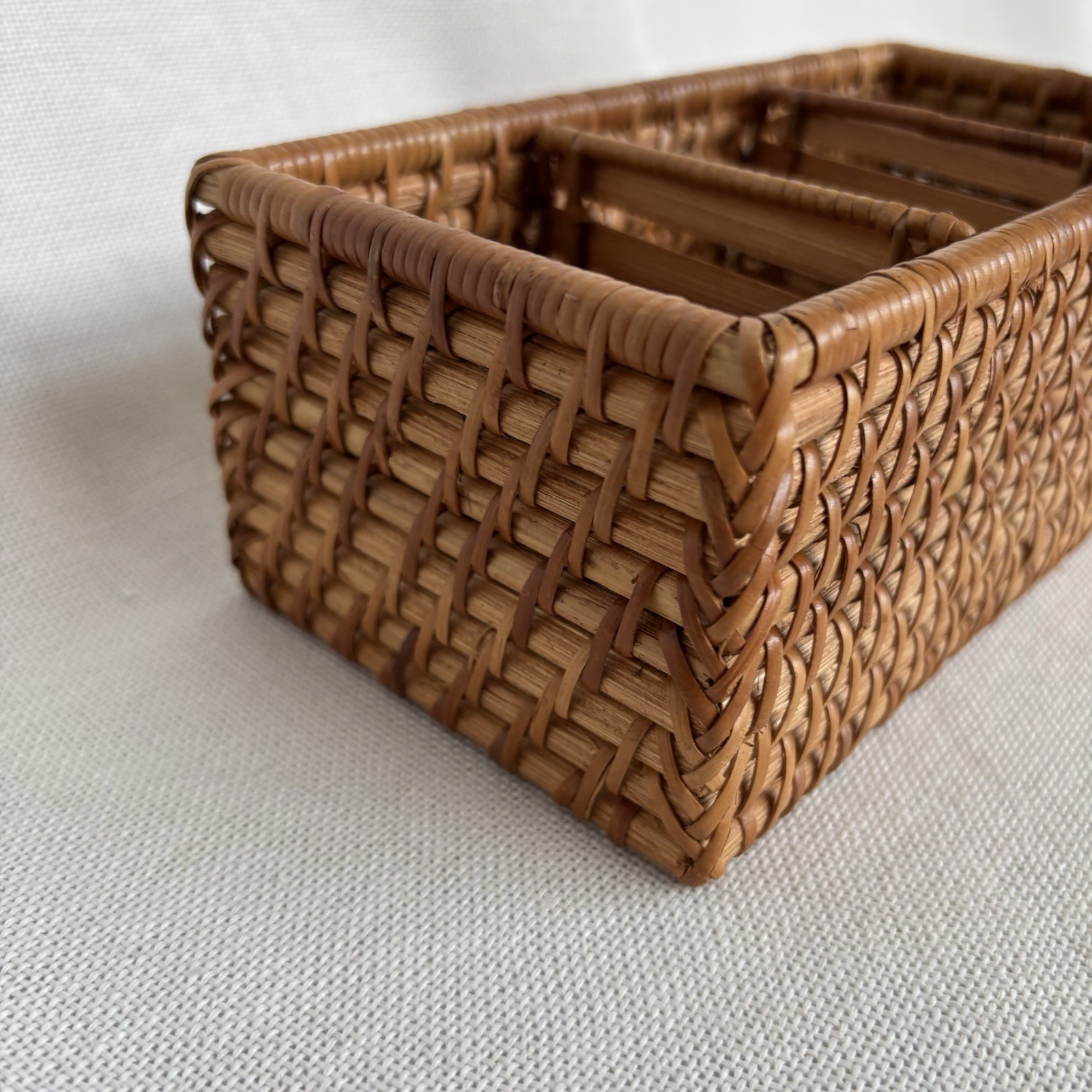Vintage Woven Rattan Desk Caddy Utensil Holder Organizer