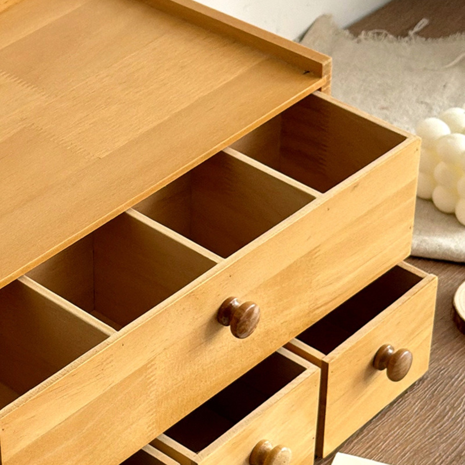 Wooden Desktop Storage Box Sturdy 4 Drawer Storage Box No Assembly Required