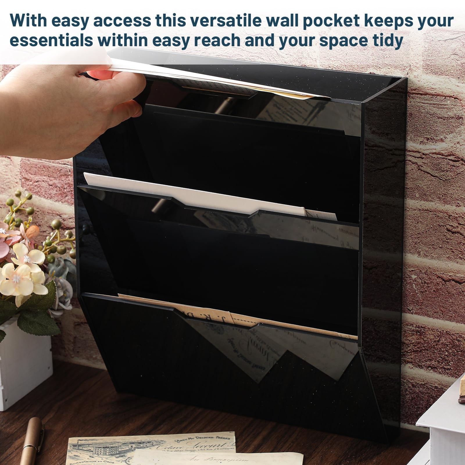 3 Tier Mail Sorter Letter Wall Holder Black Acrylic Mounted Organizer Rack