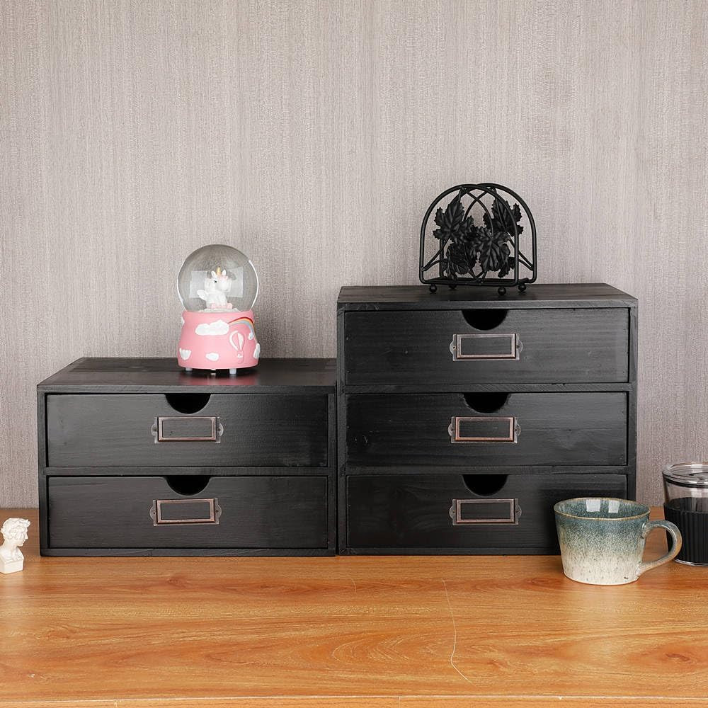 Rustic Wooden Storage Box with 3 Drawers – Stylish Desk Organizer for Home & Off