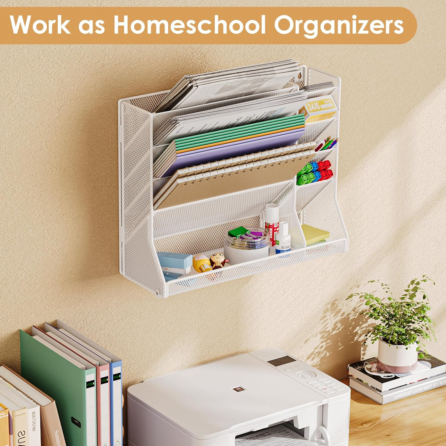 Adjustable 5 Tiers Wall File Organizer Metal Hanging Holder White | 5 Tiers Desk