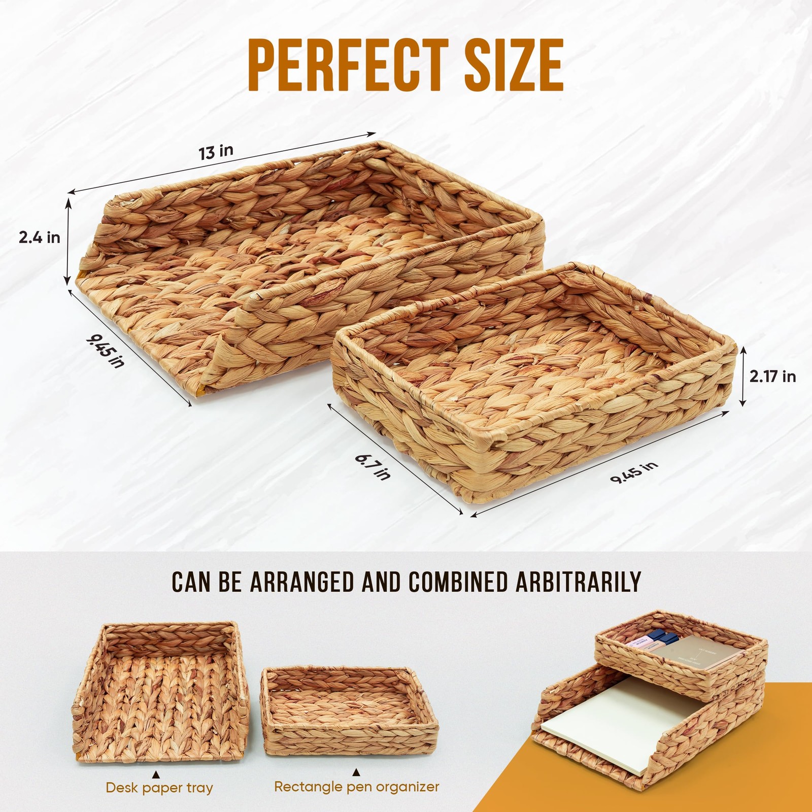 Desk Organizer Letter Tray Set of 2, Woven Water Hyacinth Tabletop Desktop fo…