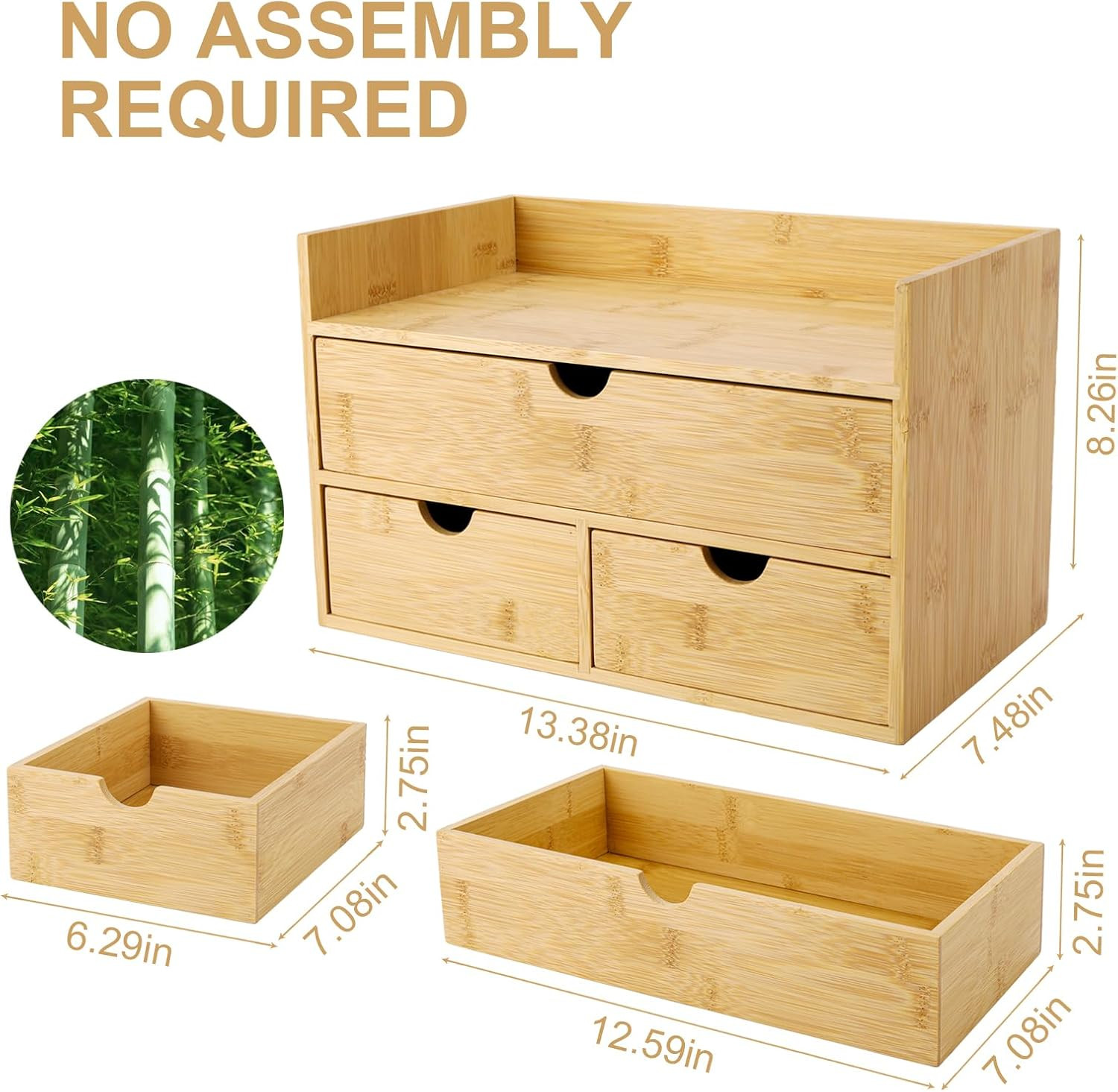 Bamboo Desk Organizer with Drawers Countertop Drawers Counter Storage Box Corner