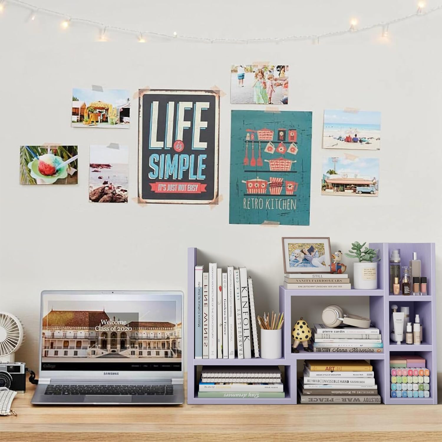 Desk Shelves Desktop Organizer Shlef – Purple Office Organization for Top of Des