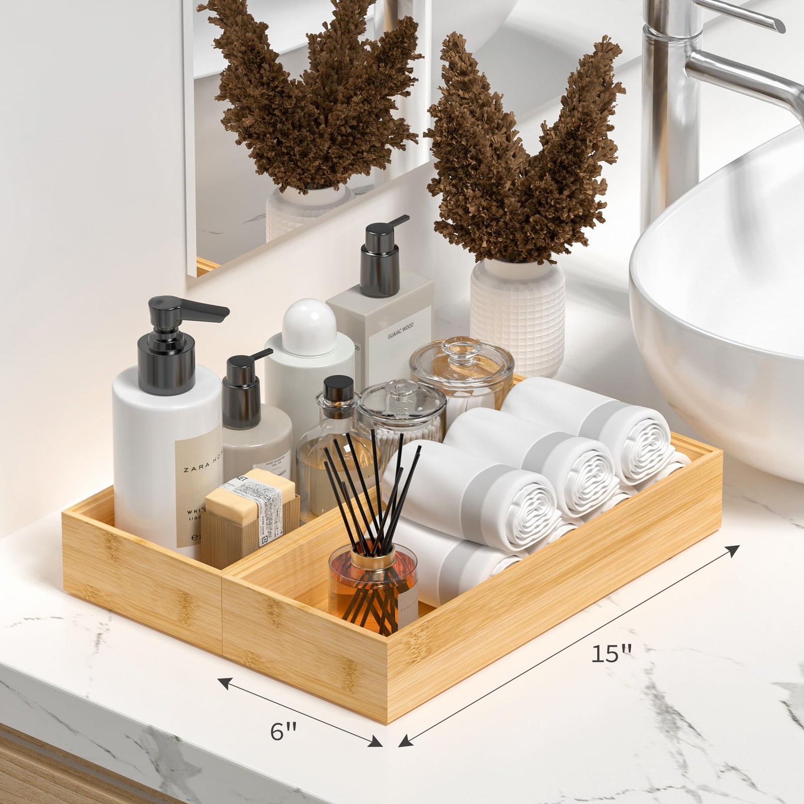Greatseas Kitchen Drawer Organizer Tray, Stackable 17 x 6 x 2.5 Inch, Bamboo