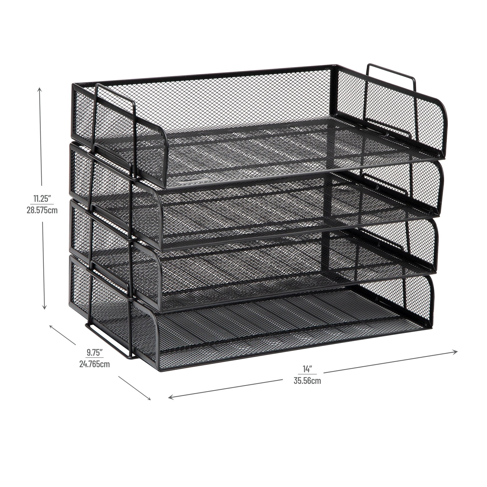 Mind Reader Stackable Paper Tray, Black, Metal Mesh, 4pc, Desktop Organizer
