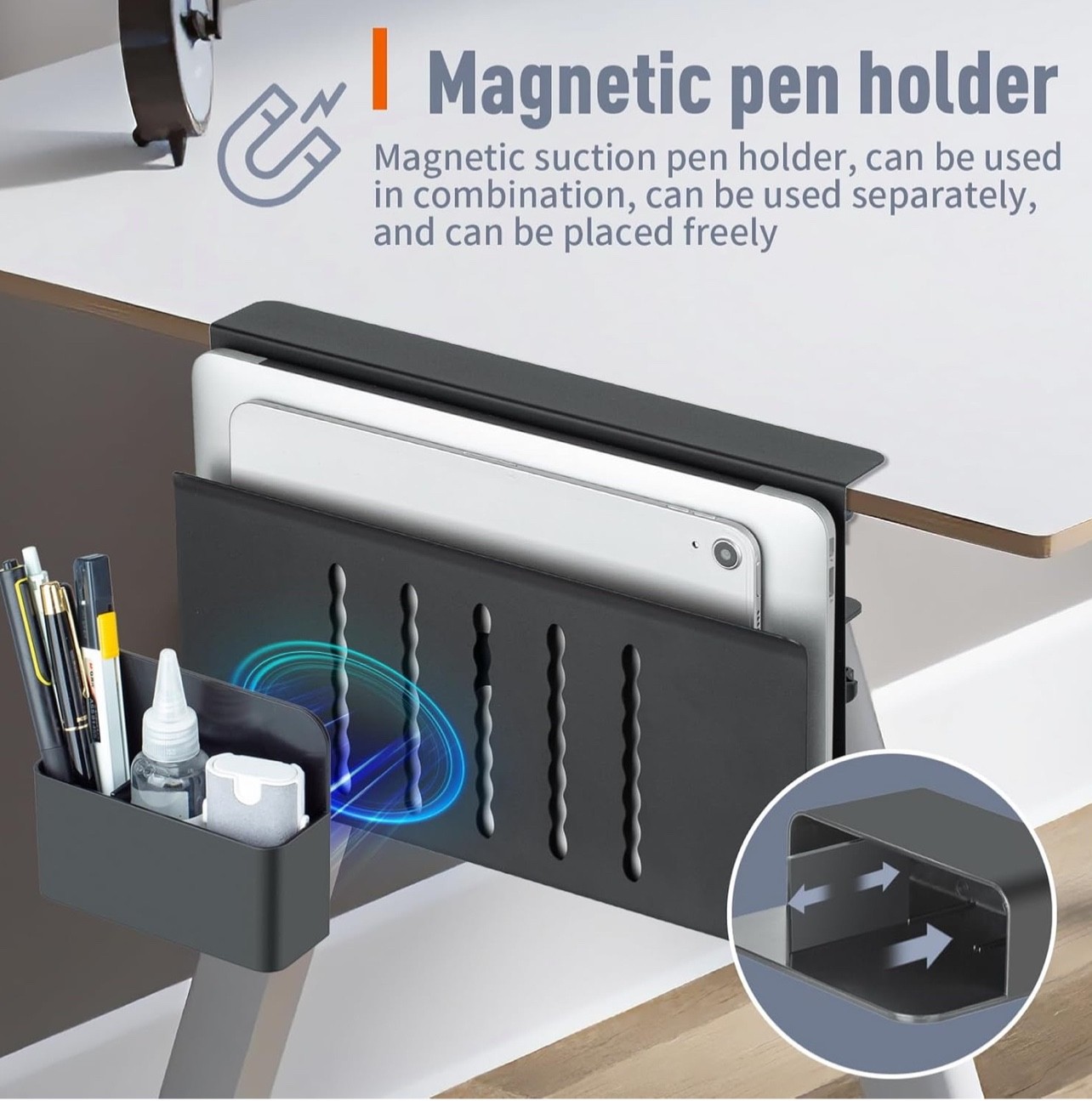 FEIKU Under Desk Organizer with Magnetic Pen Holder No Drilling Required to Hang