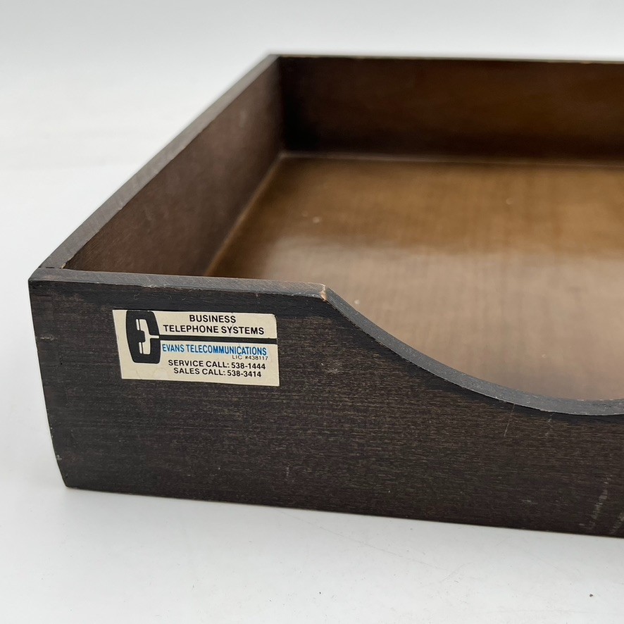 Vintage MCM Desk Organizer Tray Walnut Wood Office In Out Box, 12.5″ x 10″