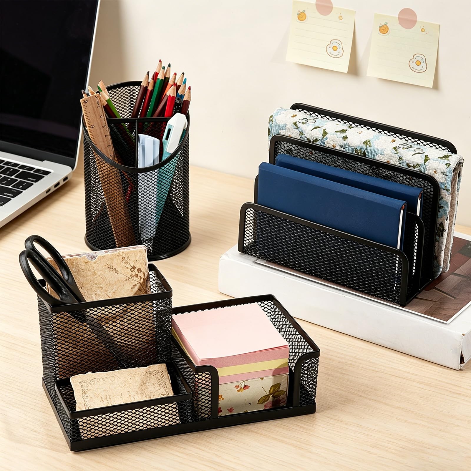 3PCS Metal Office Supply Desk Organizer Mesh Pen Holder with 3 Compartments R…
