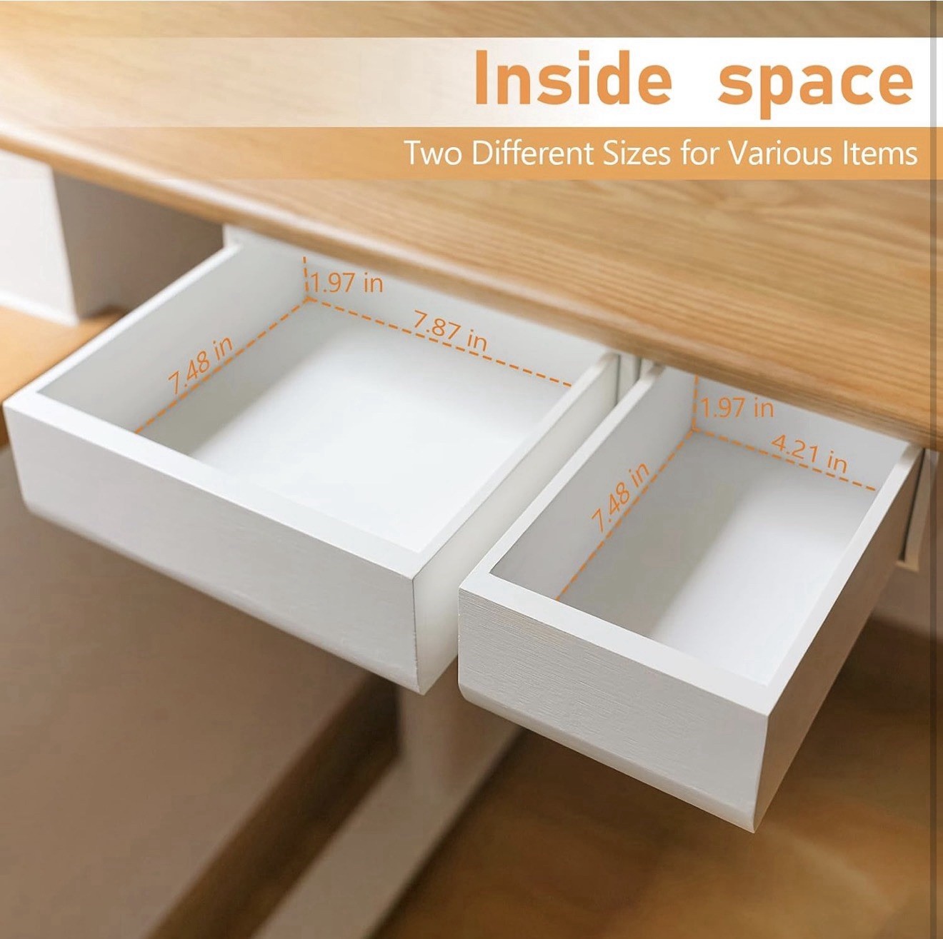 Bamboo Under Desk Drawer White 2 Pack Individually