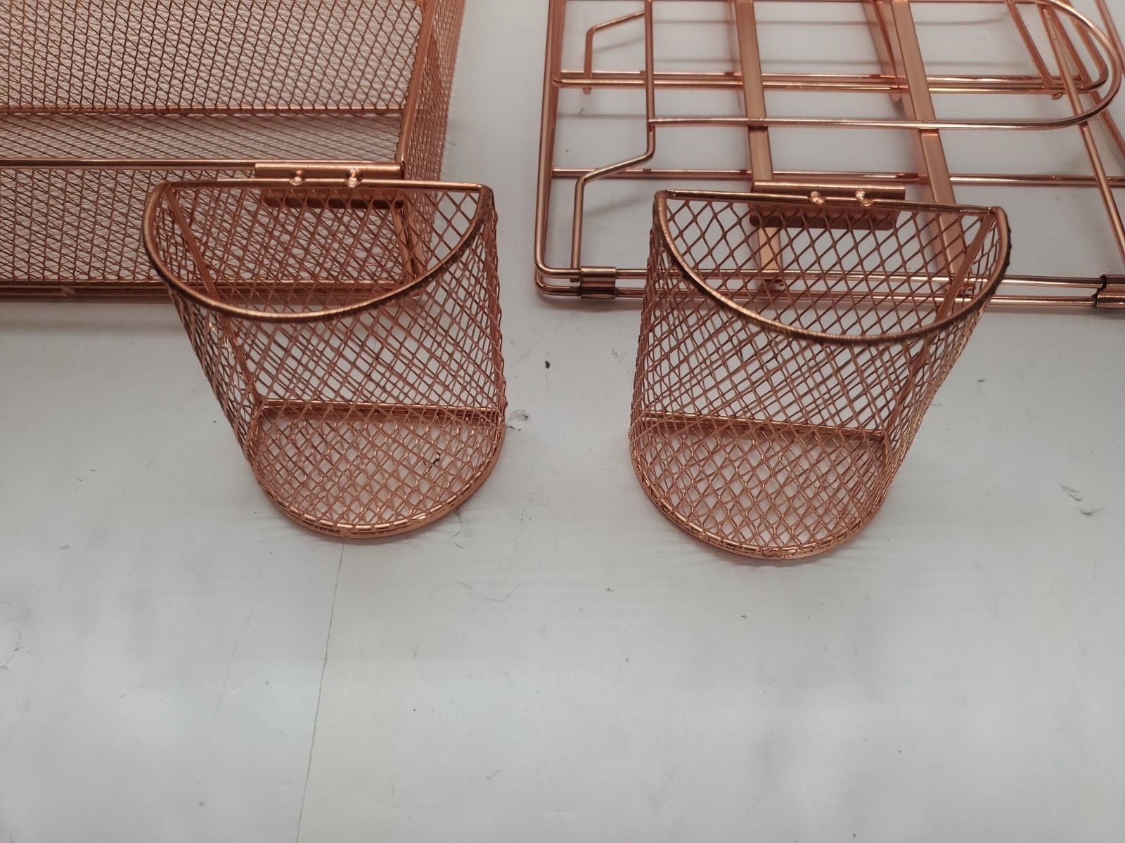 Desk Organizer with File Holder 4 Tier Trays Drawer Pen Holders Rose Gold