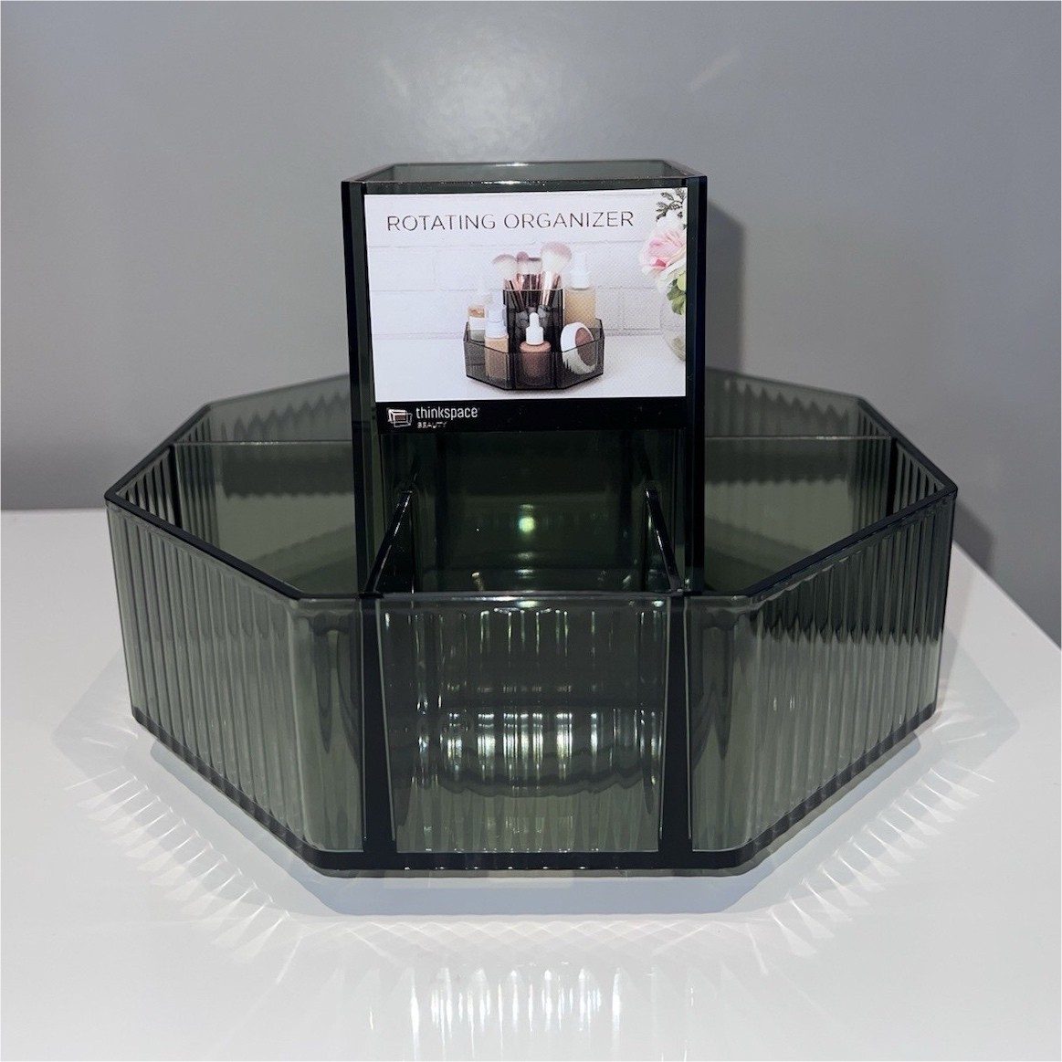 Thinkspace Rotating Green Octagonal Plastic Desktop Organizer