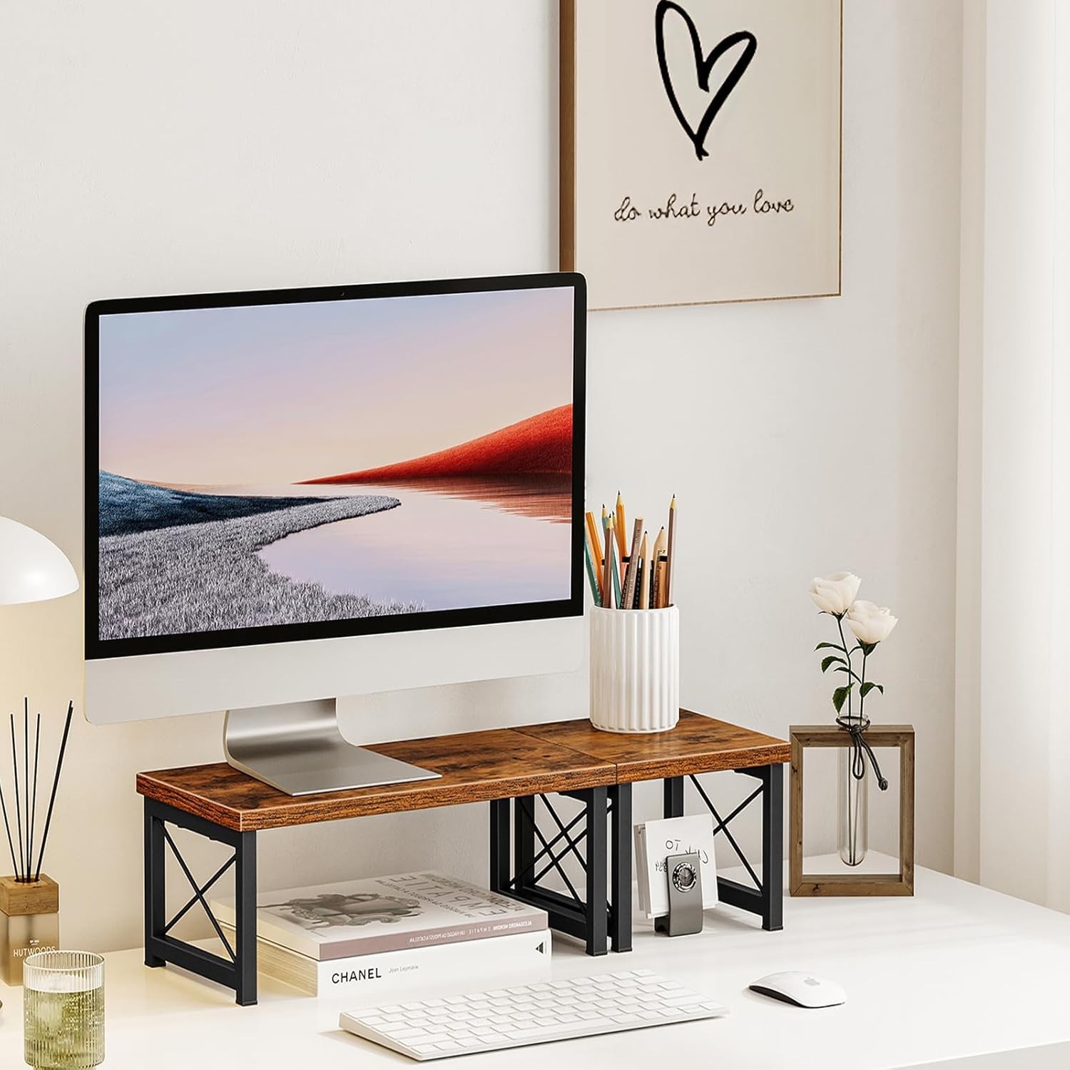 Honiter 2 Tier Desk Shelf, 15.7″ Desktop Shelf Organizer 7.6in-1 Pack, Brown