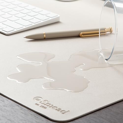 Smead Desk Pad, Vegan Leather Desk Mat with Non-Slip Small (23.6″x13.7″) Beige