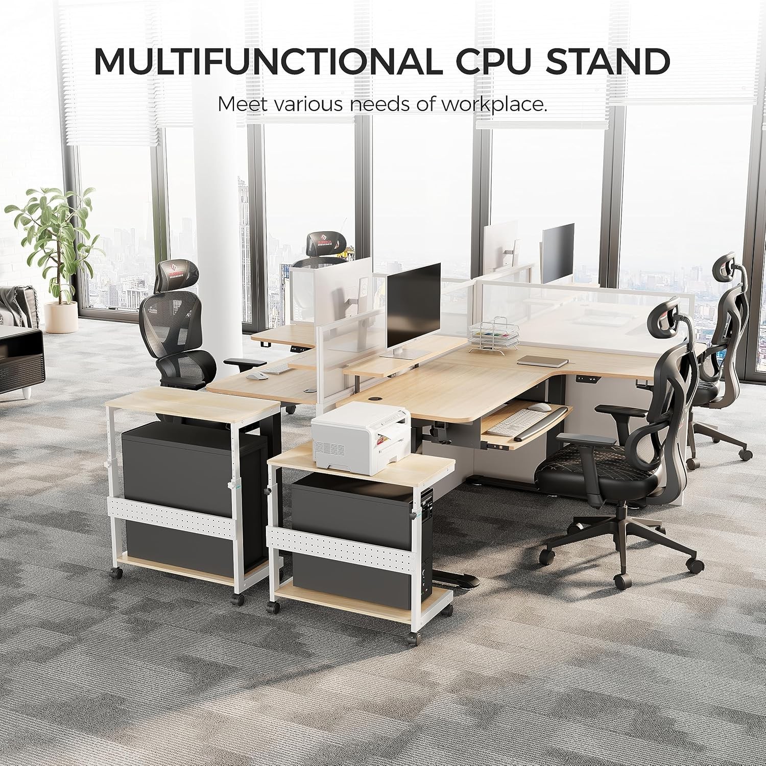 EUREKA ERGONOMIC PC Stand Computer Cart, Height Adjustable Tower Maple