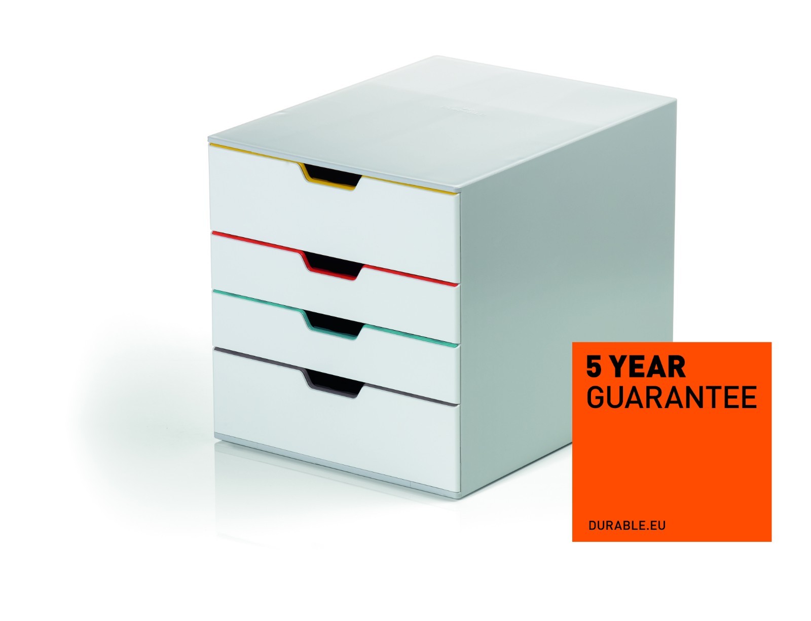 VARICOLOR 4 Drawer Color Coded Desktop Organizer Document Storage White Durable