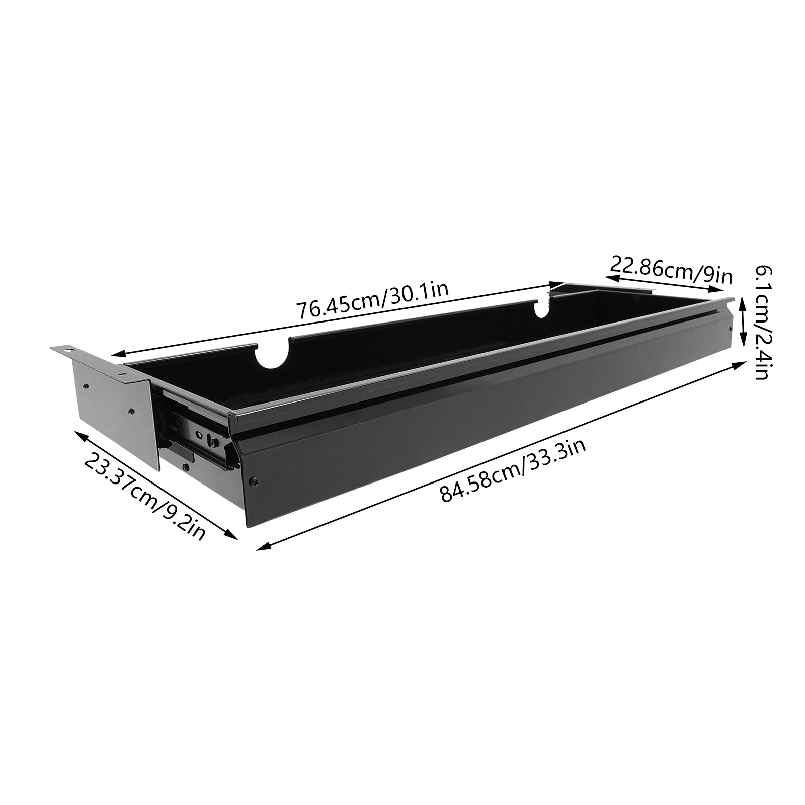 Under Desk Mounted Sliding Drawer 33 Inch Black Steel Office Storage Organizer