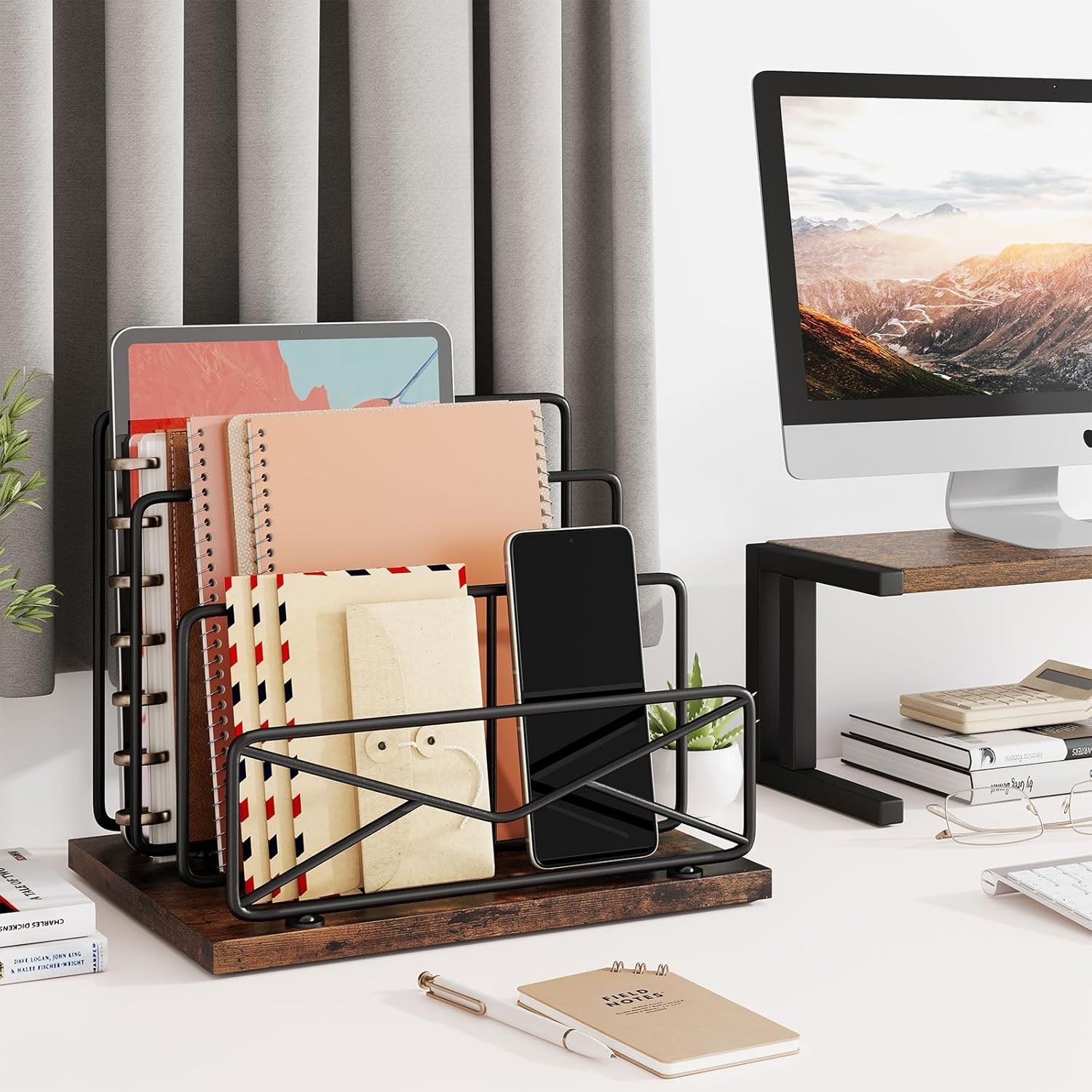 Desktop Mail Sorters Desk Mail Organizer-with 2/3 Slot Matte Black Metal Desktop