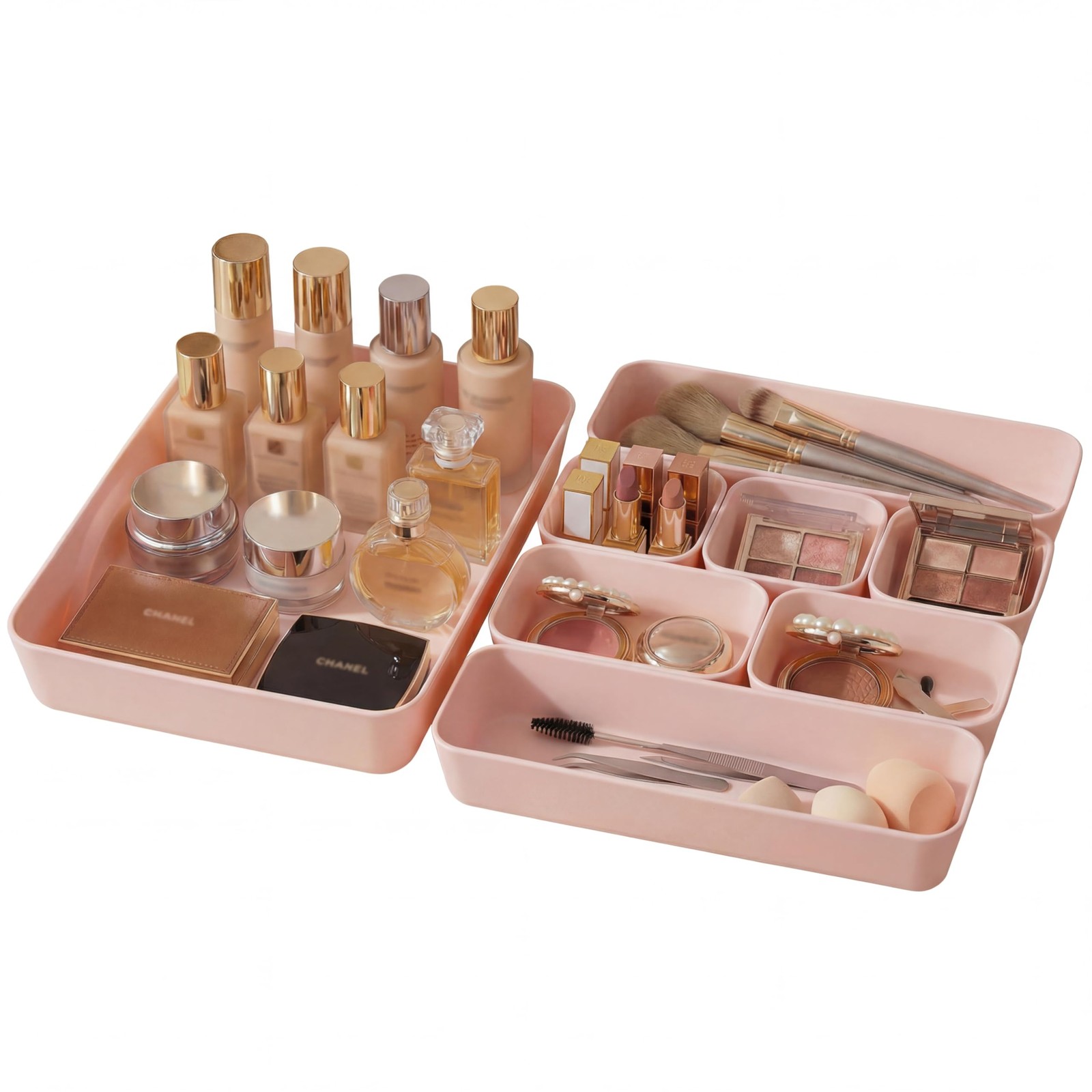 SILIVO 8 PCS Unbreakable Silicone Drawer Organizer Trays, Aesthetic Pink
