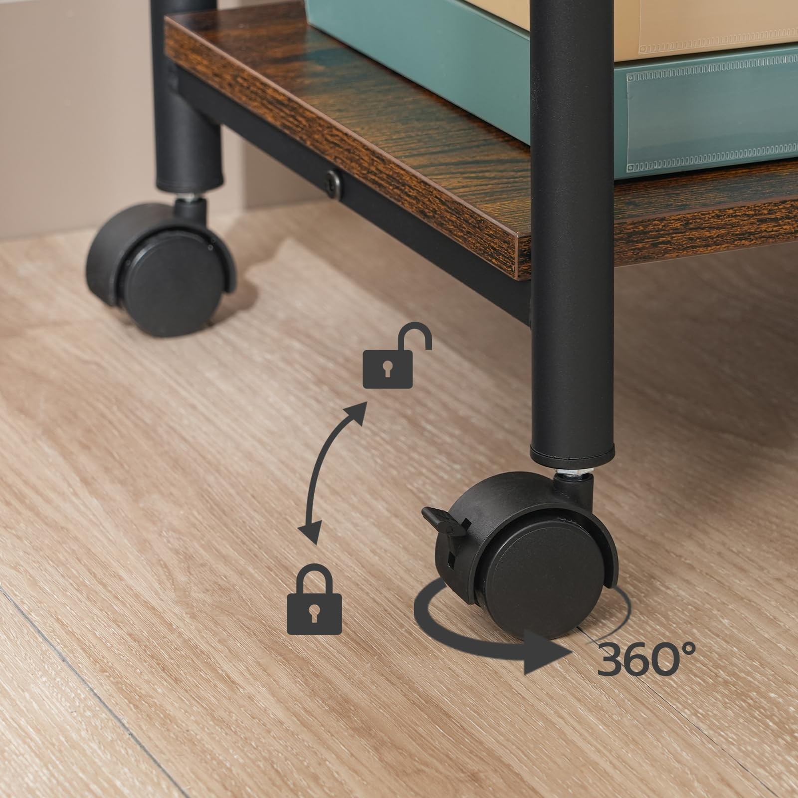 HOOBRO Printer Stand, 2-Tier 15.7” x 19.1”x 14.4”, Rustic Brown + Black
