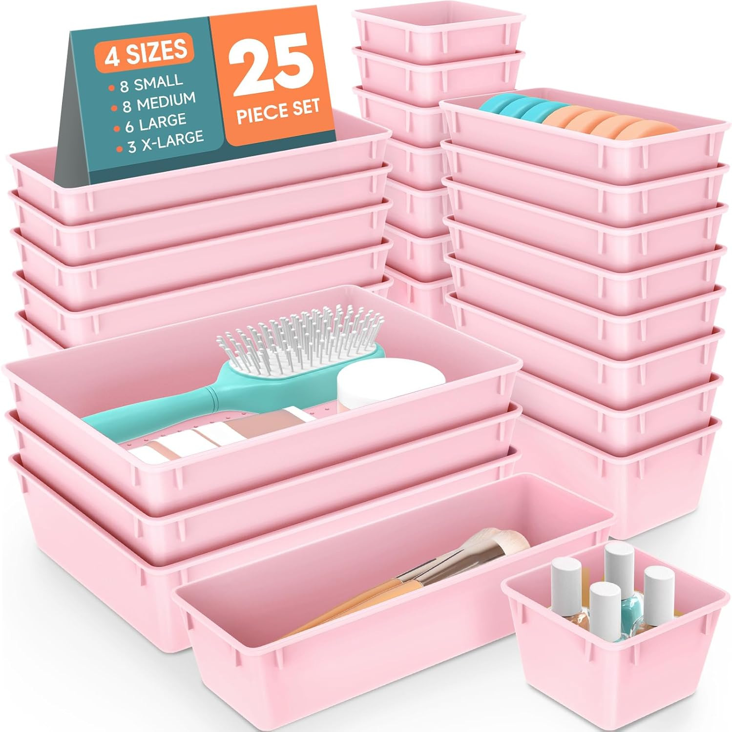 5-Pack Drawer Organizer Set – Clear Plastic Bins for Desk, Bathroom & Makeup