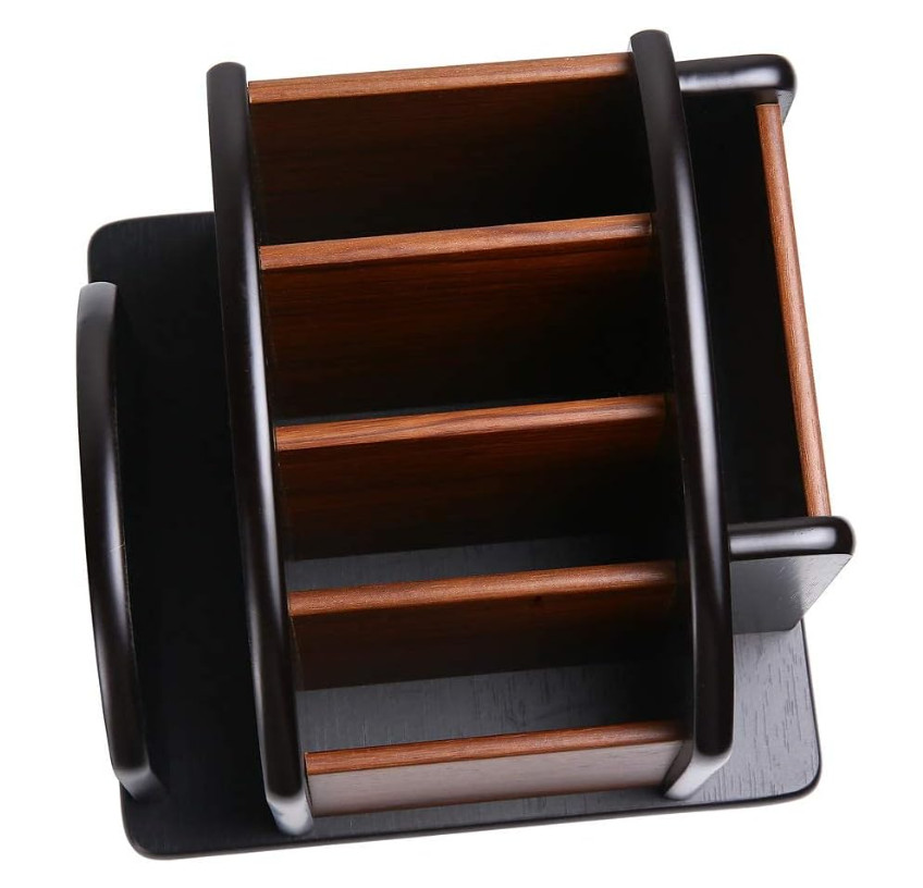 Wooden Desk Organizer, Desktop Office Supplies Storage Remote Control Caddy H…