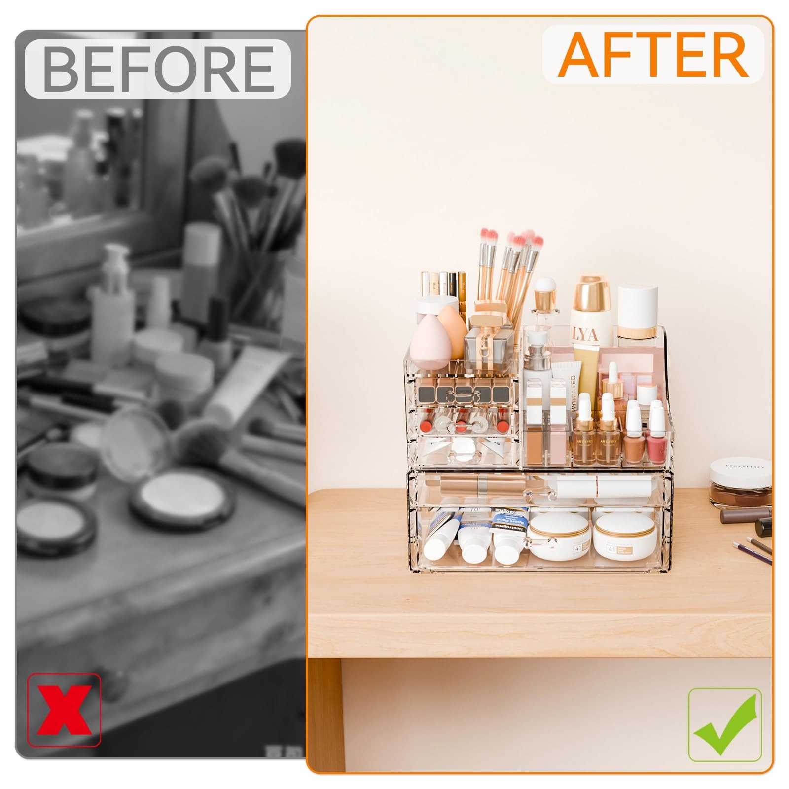 Yieach 2 Pack Clear Makeup Organizer Countertop for Dresser,Vanity and