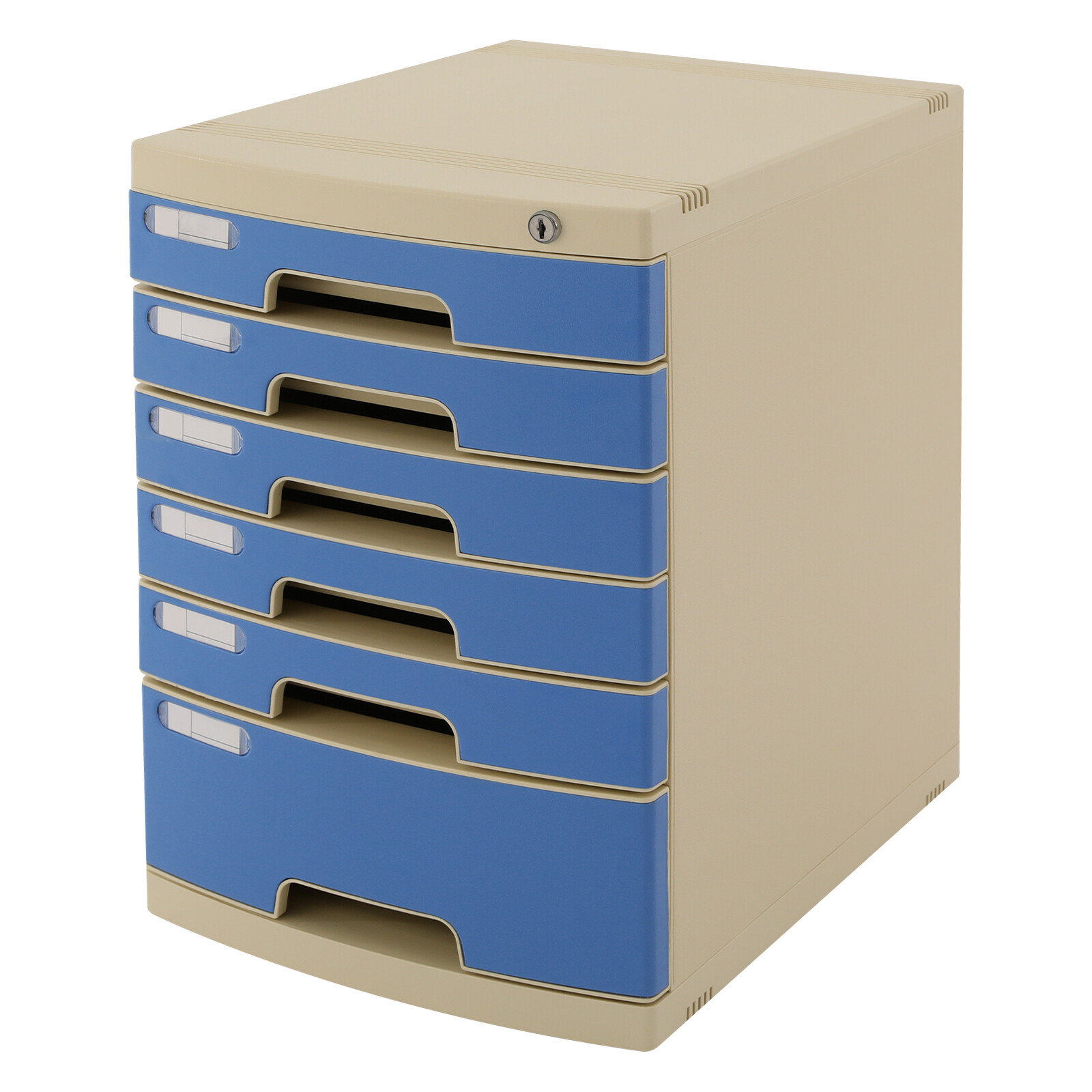 Modern Blue 6-Tier Plastic Desk Organizer with Lockable Drawers