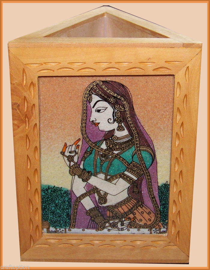 THREE GEMSTONE PAINTING ON A TRIANGLE PEN PENCIL HOLDER/STAND FROM INDIA!!