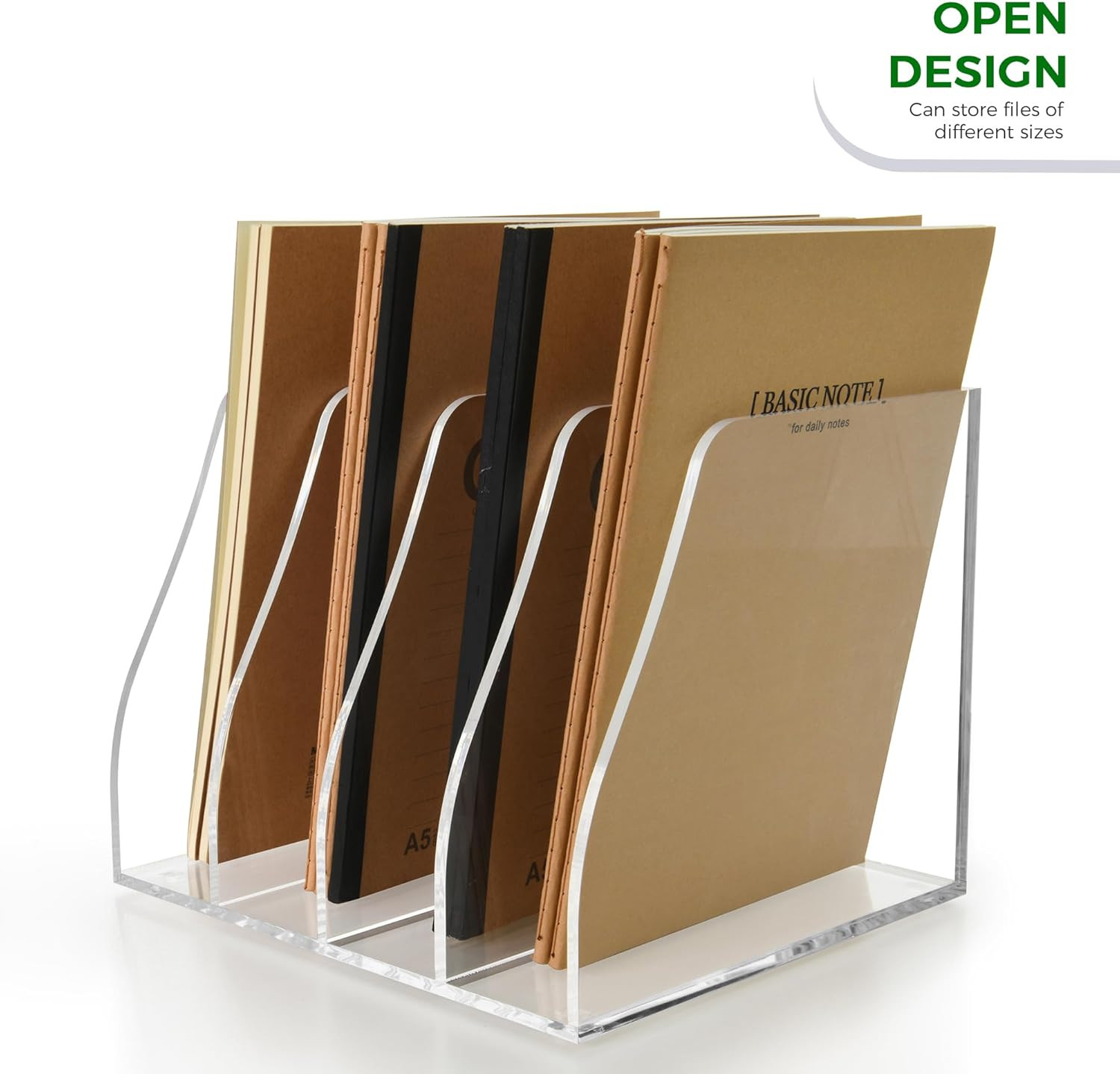 Acrylic Magazine File Holder – 4-Slot Clear Desk Organizer, Vertical Document So