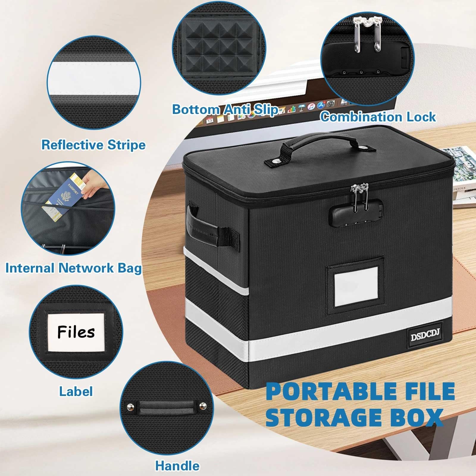DSDCDJ Fireproof Document Box – 12.3″ x 7.7″ x 10.5″, Black-box