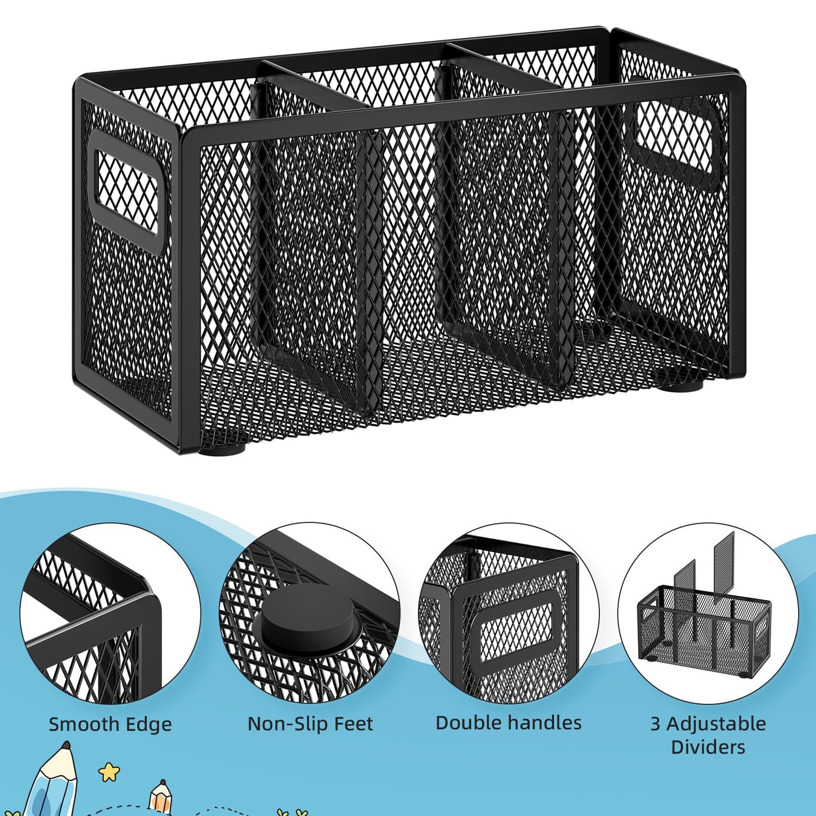 Marbrasse Mesh Pen Holder for Desk,Pencil Desk Organizer 3 Black