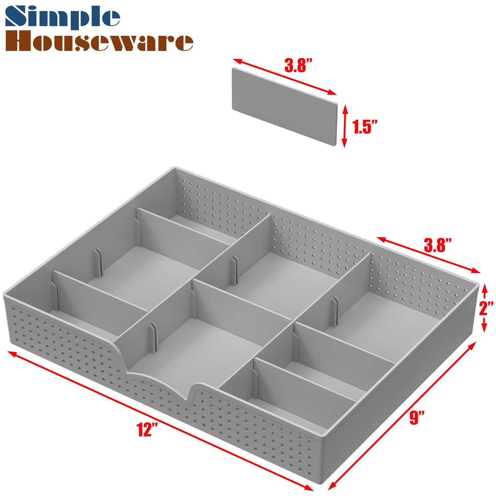 Drawer Organizer Tray 9 Adjustable Compartments 9″D x 12″W x 2″H – Space-Saving