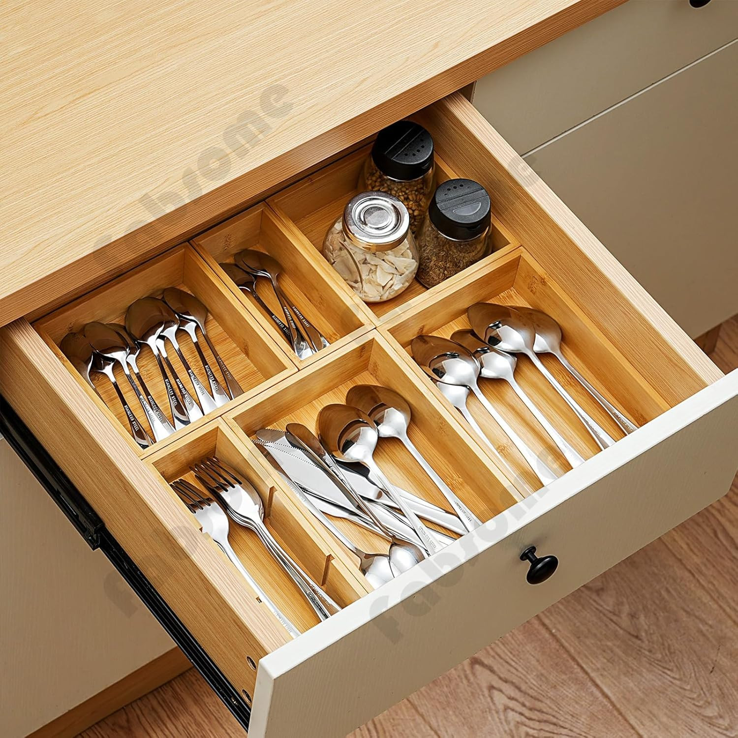 9 Pack Bamboo Drawer Organizer Set Kitchen Desk Bathroom Storage Containers