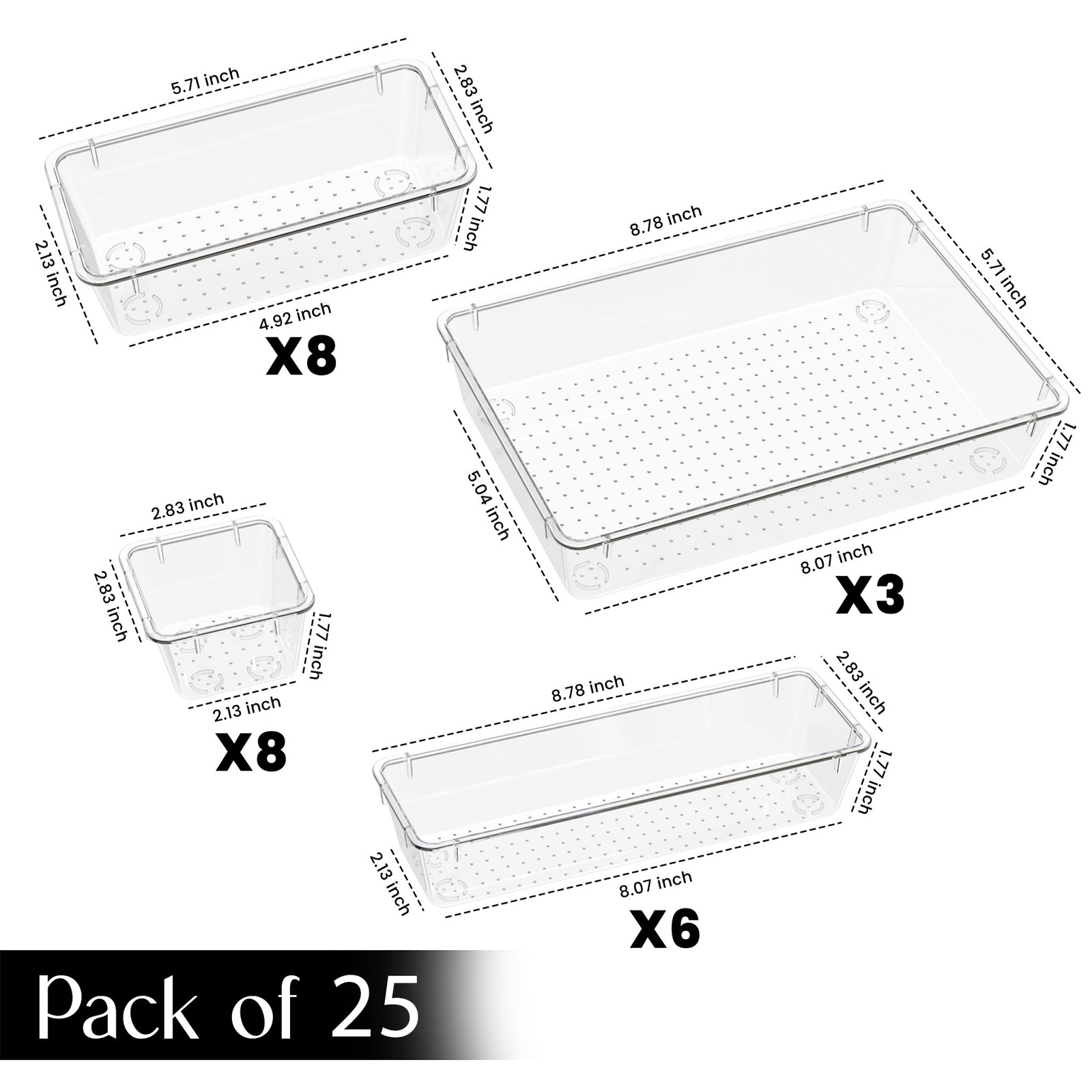 25 Piece Clear Drawer Organizer Set – Multi Size Storage Trays for Bathroom, …