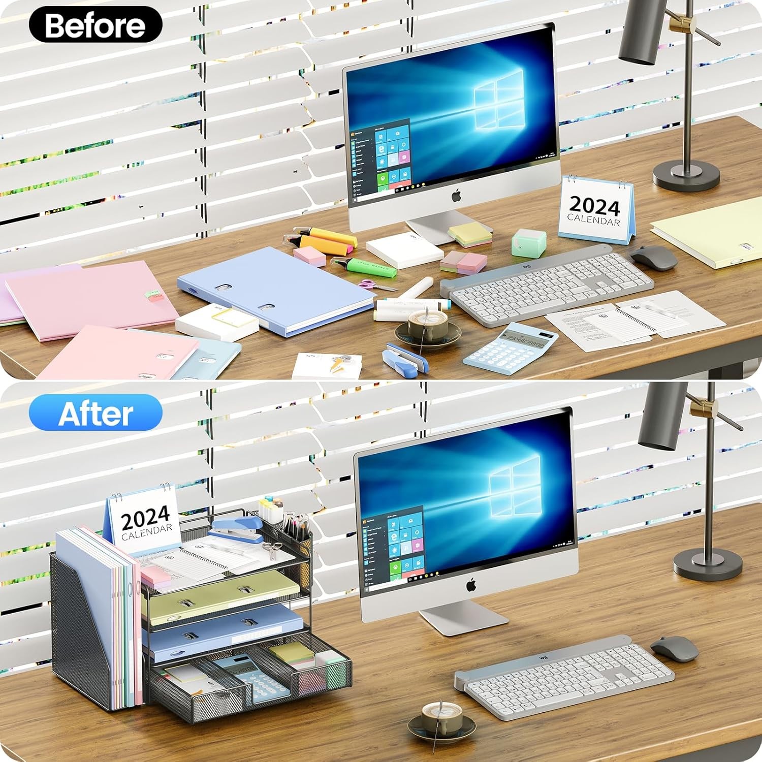 4-Tier Desk Organizer with Drawer & Pen Holders – Office Supplies (Black)